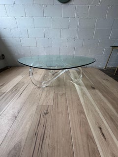 Vintage Lucite Ribbon Wave Base Glass Top Coffee Table Mid-Century Modern, 1970s