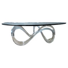 Vintage Lucite Ribbon Wave Base Glass Top Coffee Table Mid-Century Modern, 1970s
