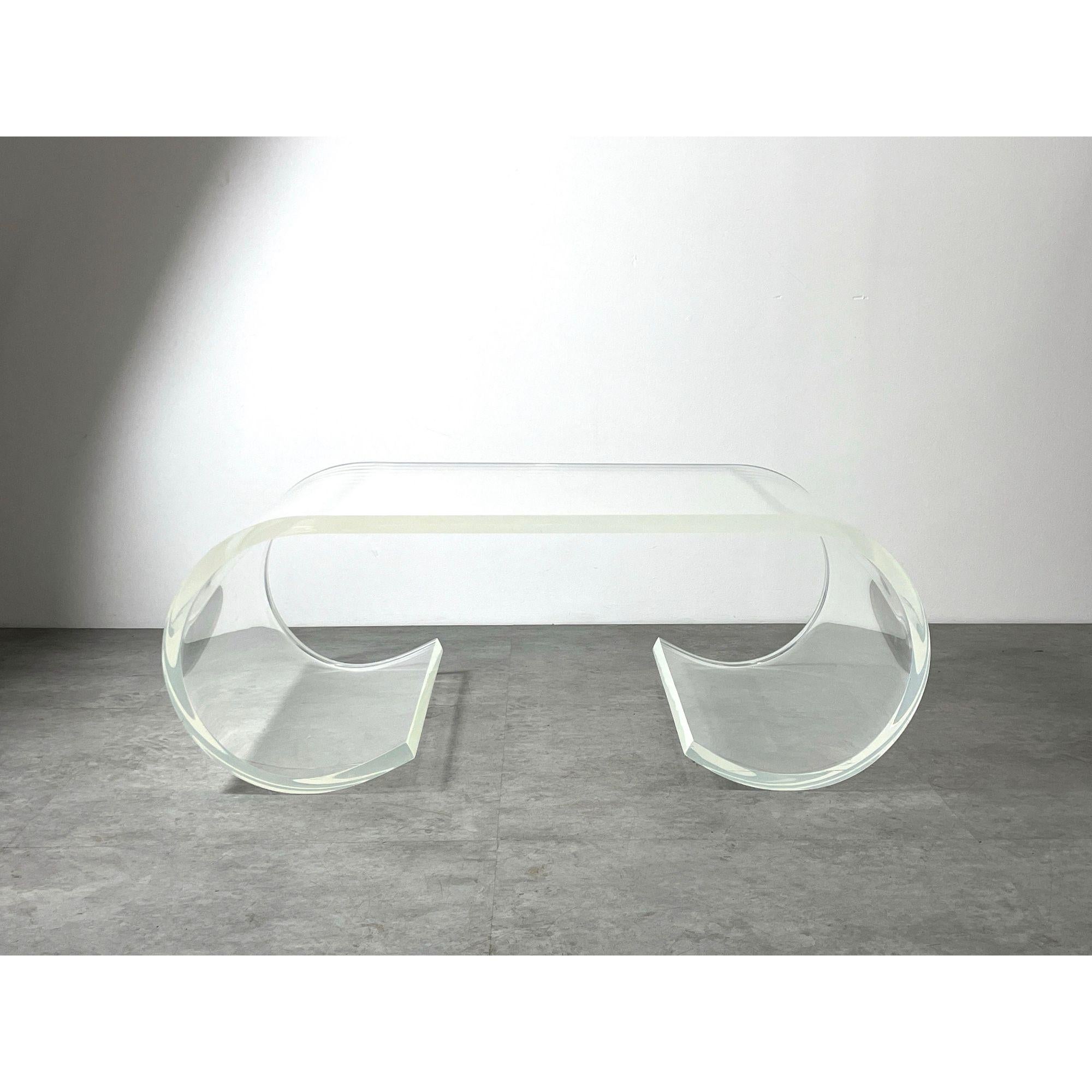 Mid-Century Modern Vintage Lucite Scroll Coffee Table in the Style of Karl Springer, circa 1970s