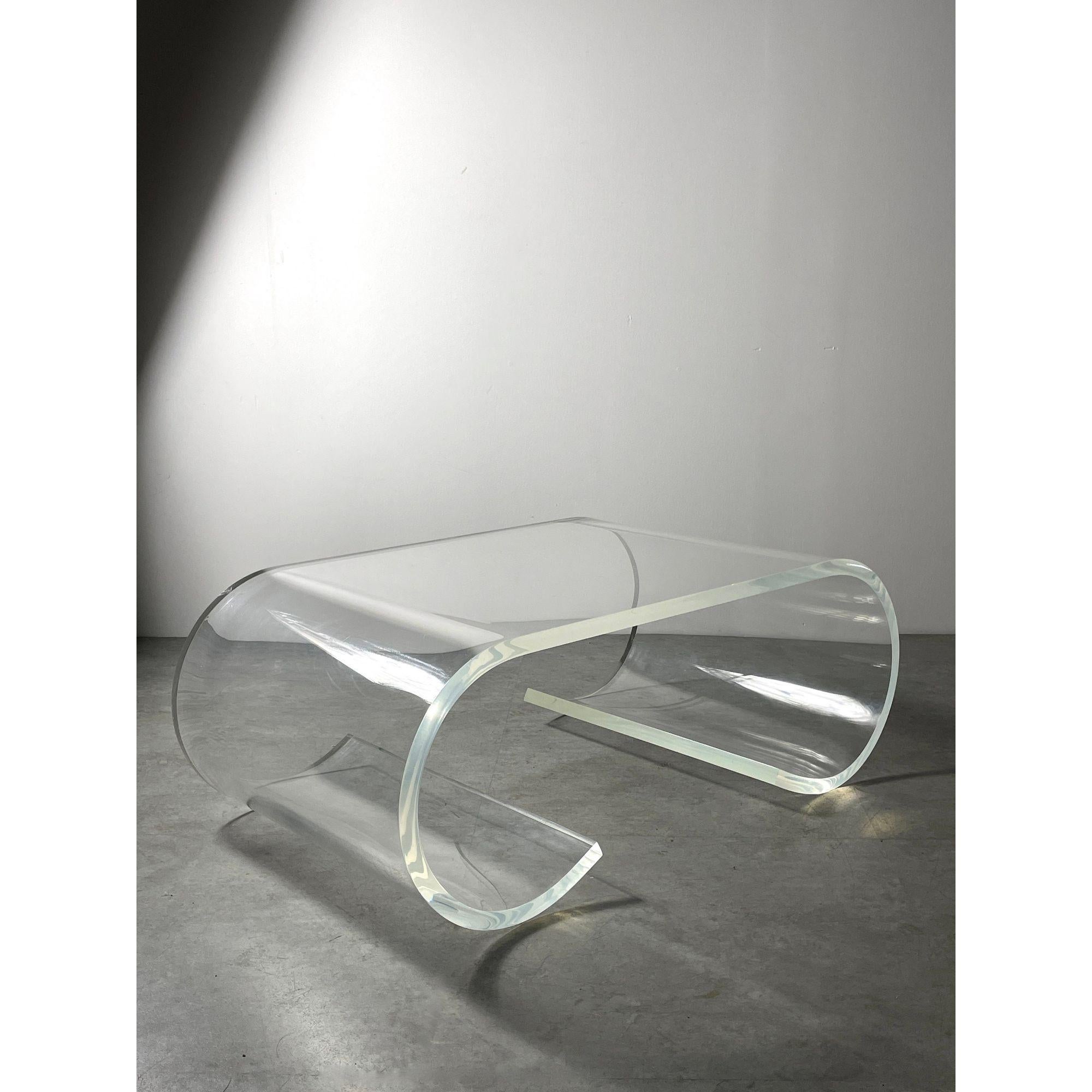 Vintage Lucite Scroll Coffee Table in the Style of Karl Springer, circa 1970s In Good Condition In Troy, MI