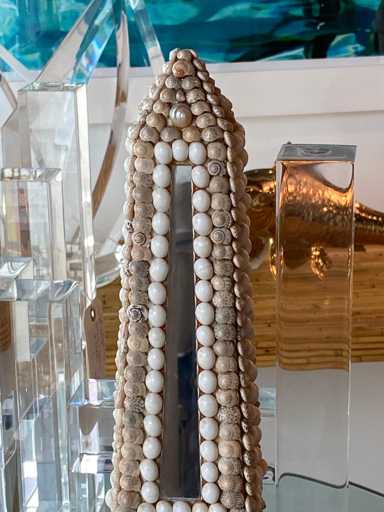 Vintage Lucite Shell Seashell Mirror Obelisk For Sale at 1stDibs