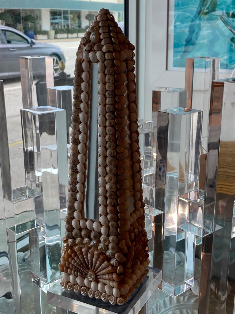 Vintage Lucite Shell Seashell Mirror Obelisk For Sale at 1stDibs