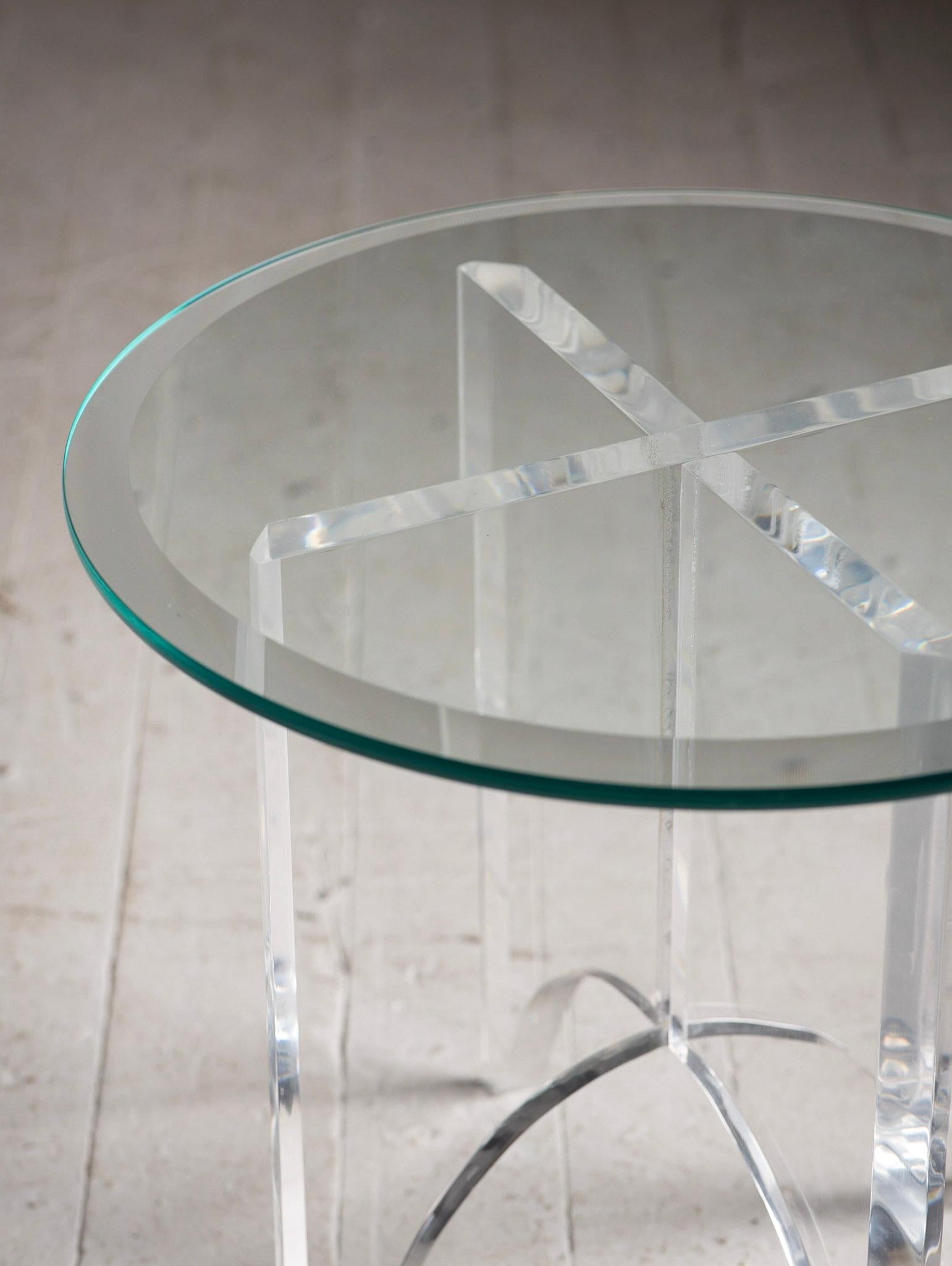 Hollywood Regency Vintage Lucite Side Table with Round Glass Top