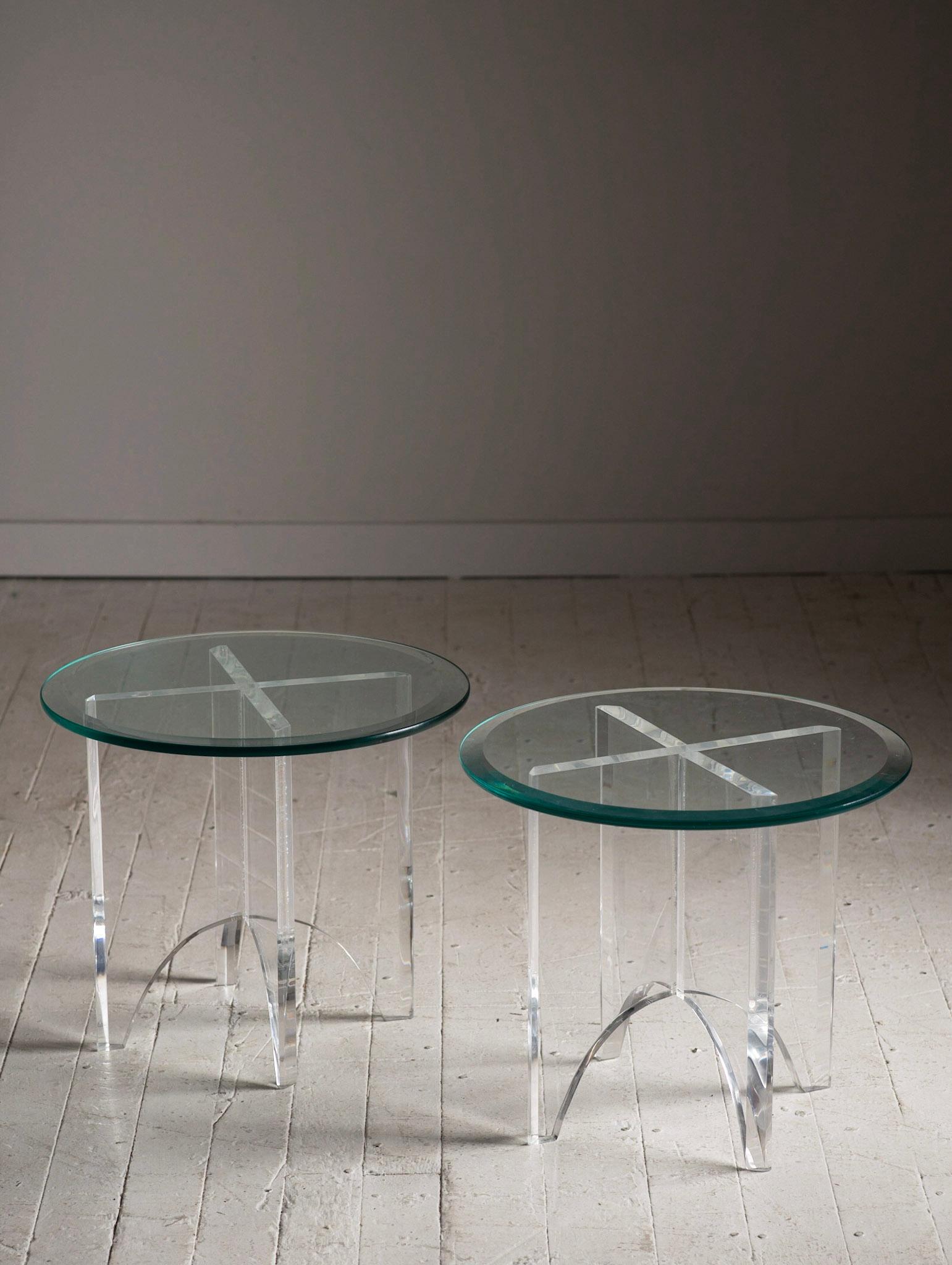 North American Vintage Lucite Side Table with Round Glass Top