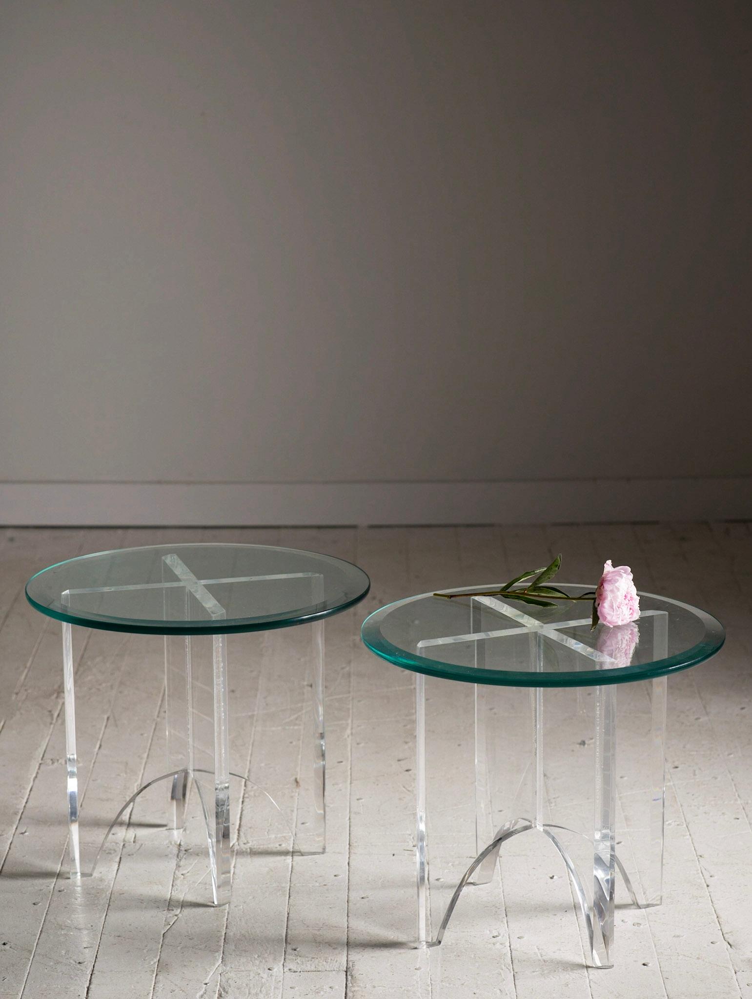 Vintage Lucite Side Table with Round Glass Top In Good Condition In Brooklyn, NY