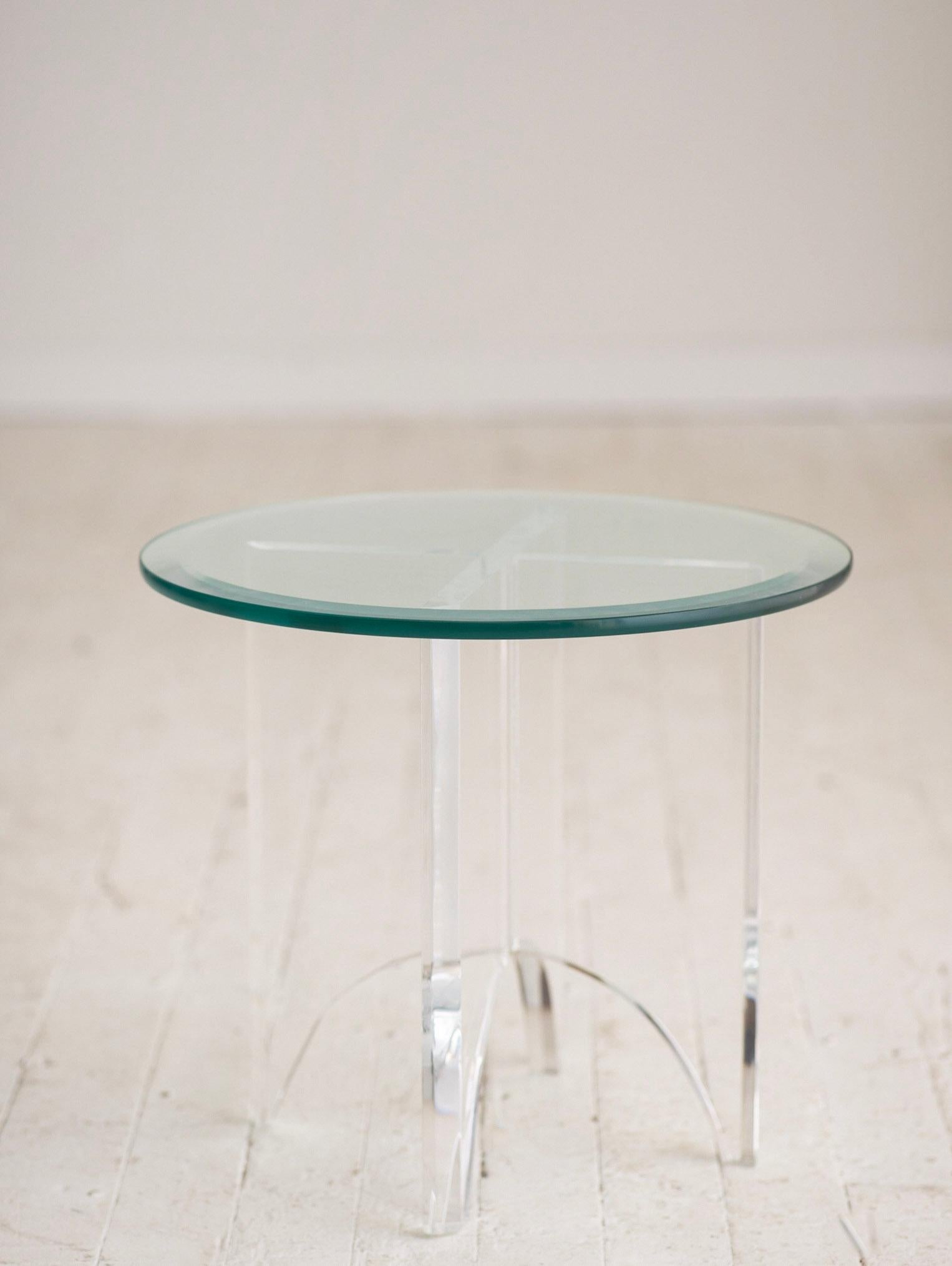 20th Century Vintage Lucite Side Table with Round Glass Top