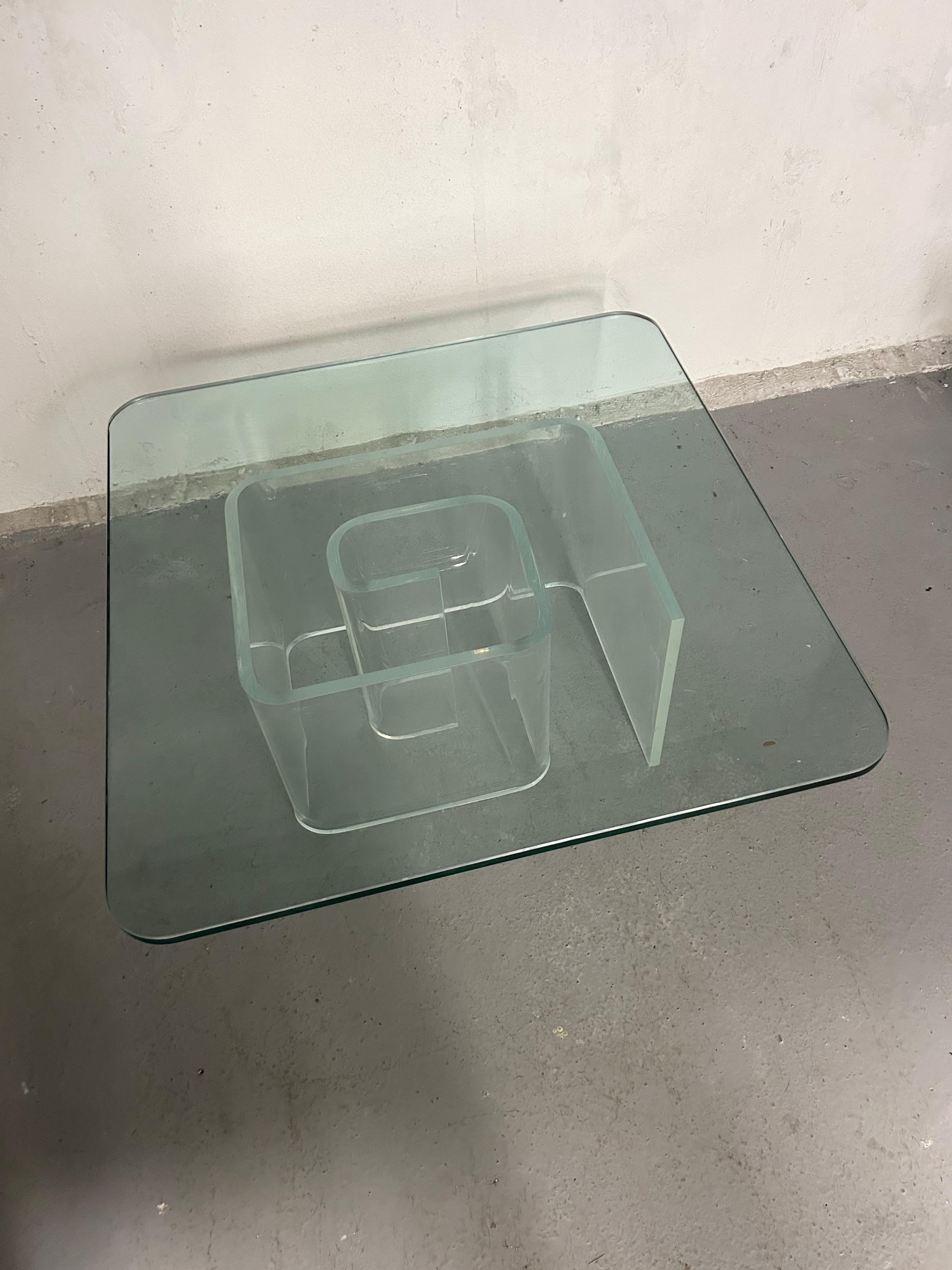 Vintage Lucite Snail and Glass Coffee Table In Good Condition In Brooklyn, NY