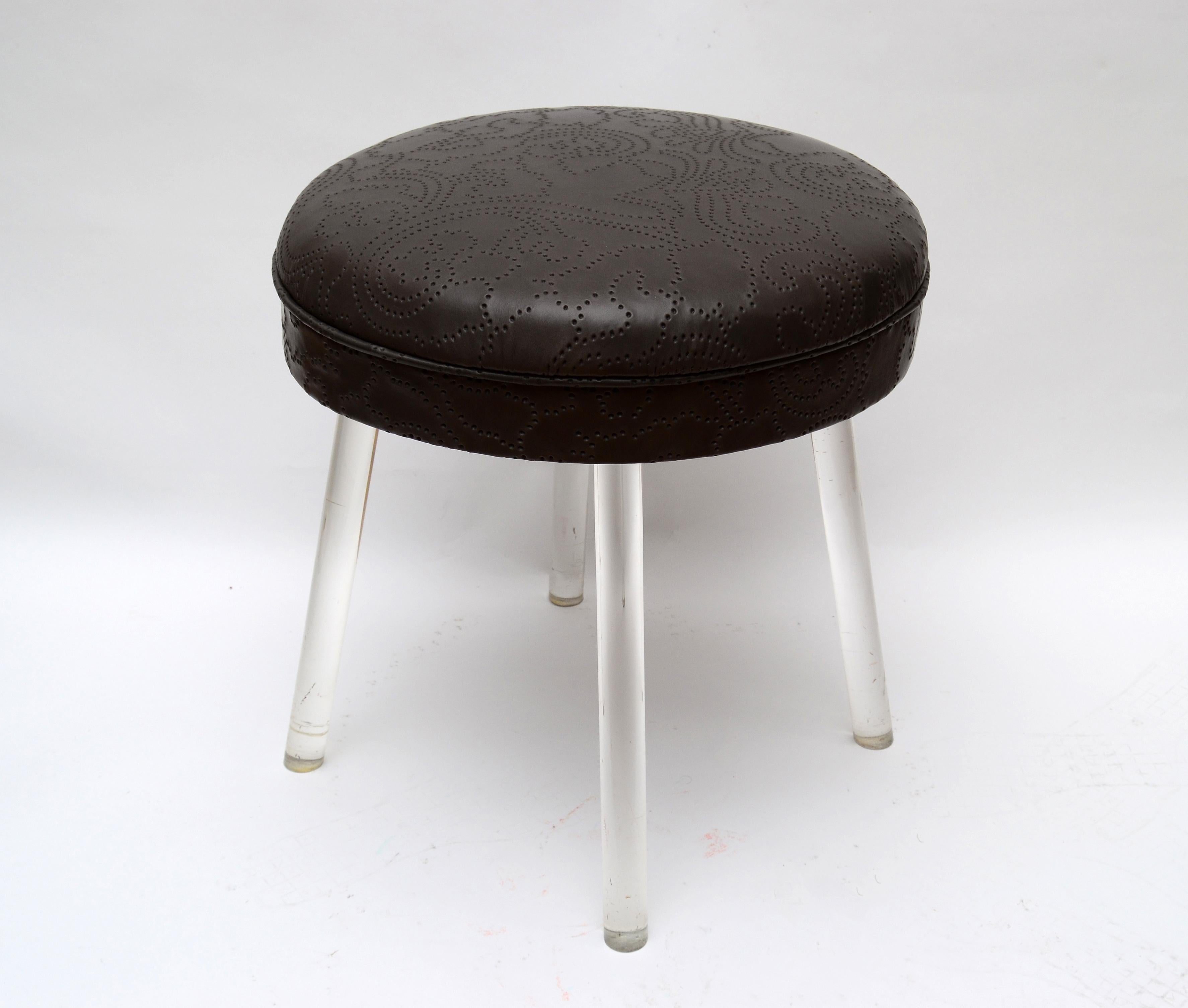 American Vintage Lucite Swivel Stool with Leather Seat