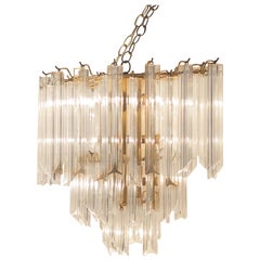 Vintage Lucite Three-Tier Chandelier, Triedre Style Hanging Lucite Regency Light