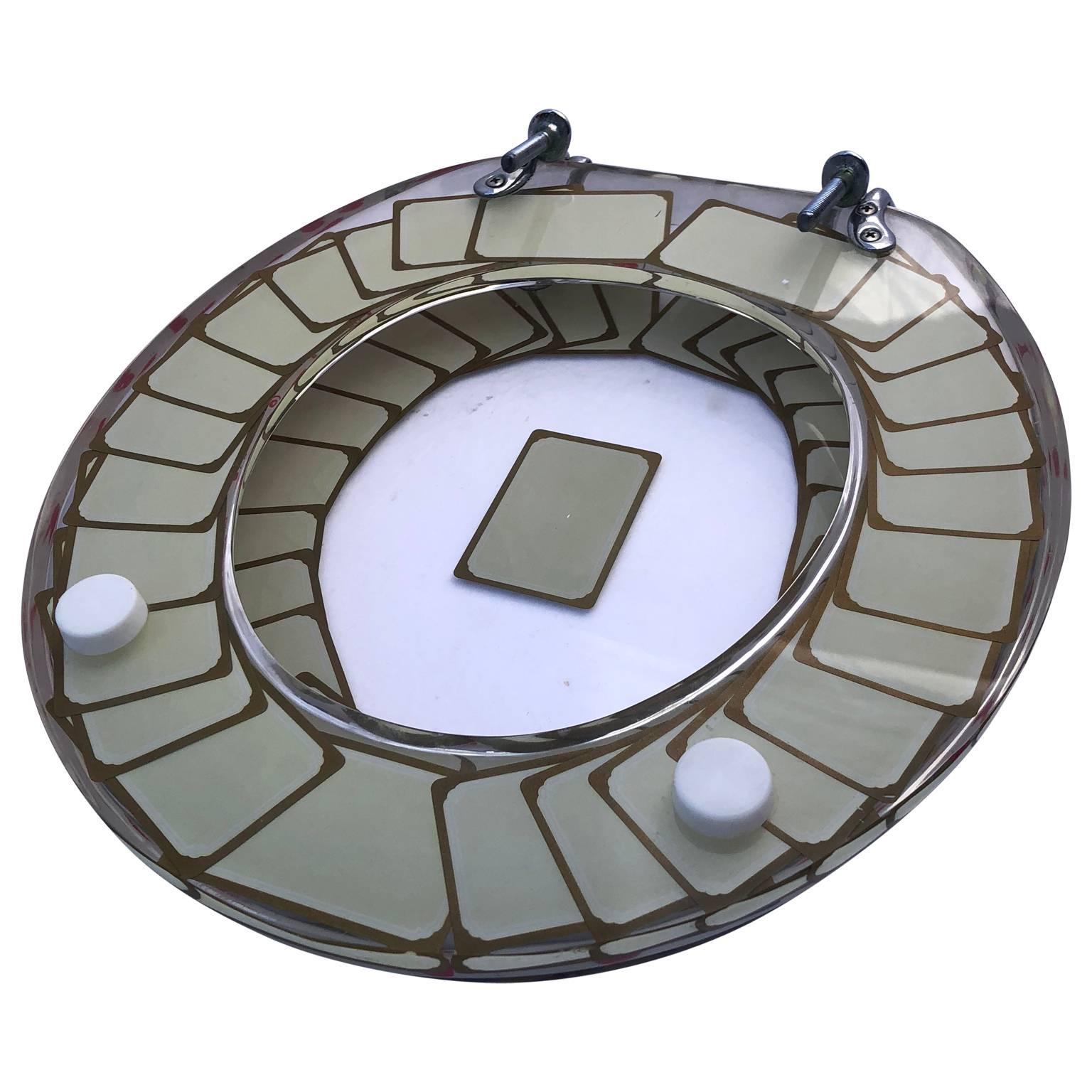 Mid-Century Modern Vintage Lucite Toilet Seat with Deck of Cards Theme and Chrome Hardware