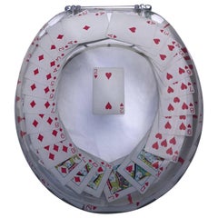 Vintage Lucite Toilet Seat with Deck of Cards Theme and Chrome Hardware