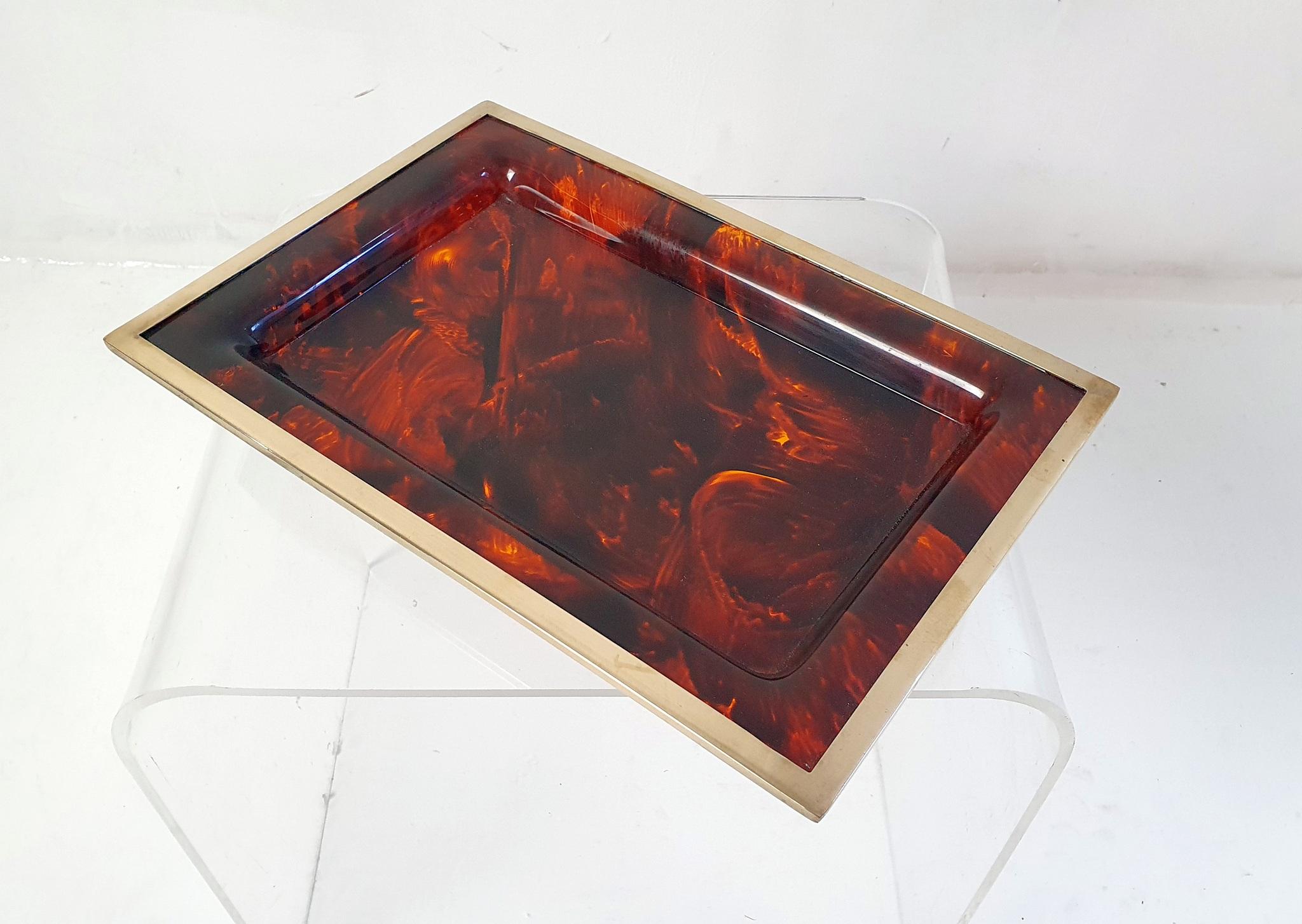 20th Century VIntage Lucite Tray in Faux Tortoise Italy For Sale