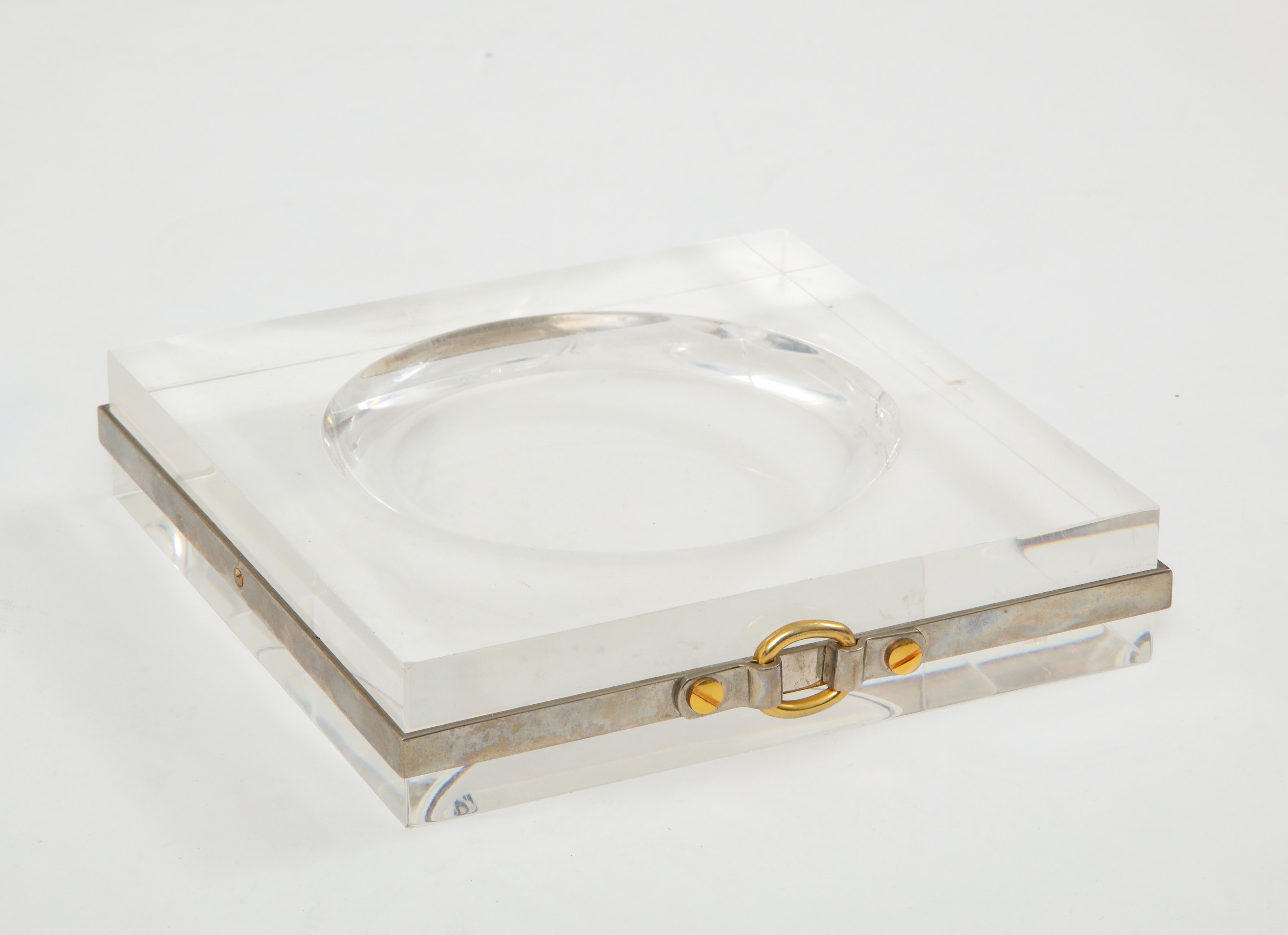 French Vintage Lucite Vide Poche with Buckle Detail, in Style of Maria Pergay, France