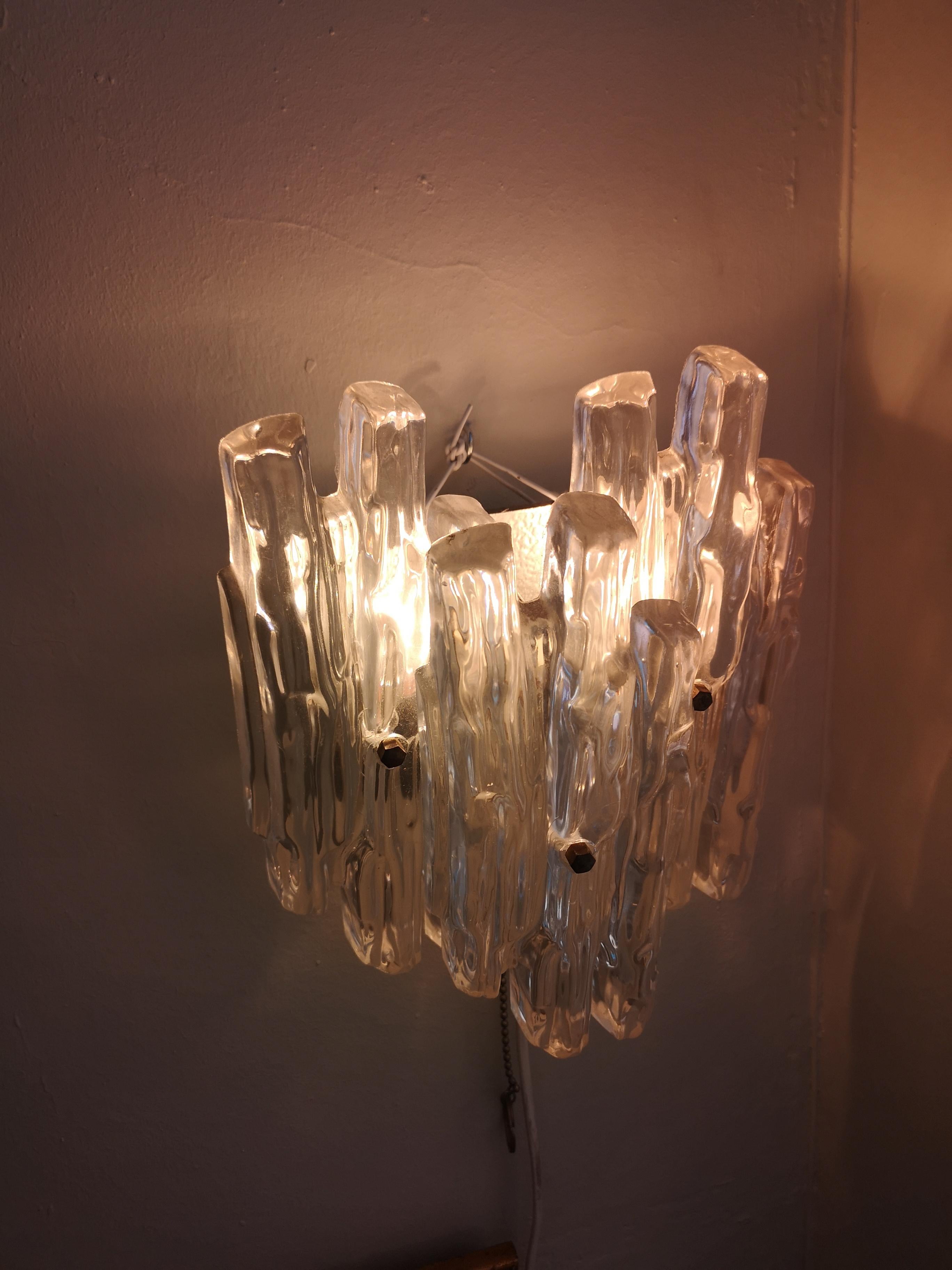 Austrian Vintage lucite wall lamp in the J. T. Kalmar style ice glass model circa 1960 For Sale