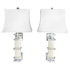 Vintage Lucite Wall Sconces with Faux Leather, Lucite Finials and Lampshades