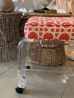 Vintage Lucite Waterfall Bench Newly Upholstered Coral