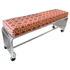 Vintage Lucite Waterfall Bench Newly Upholstered Coral