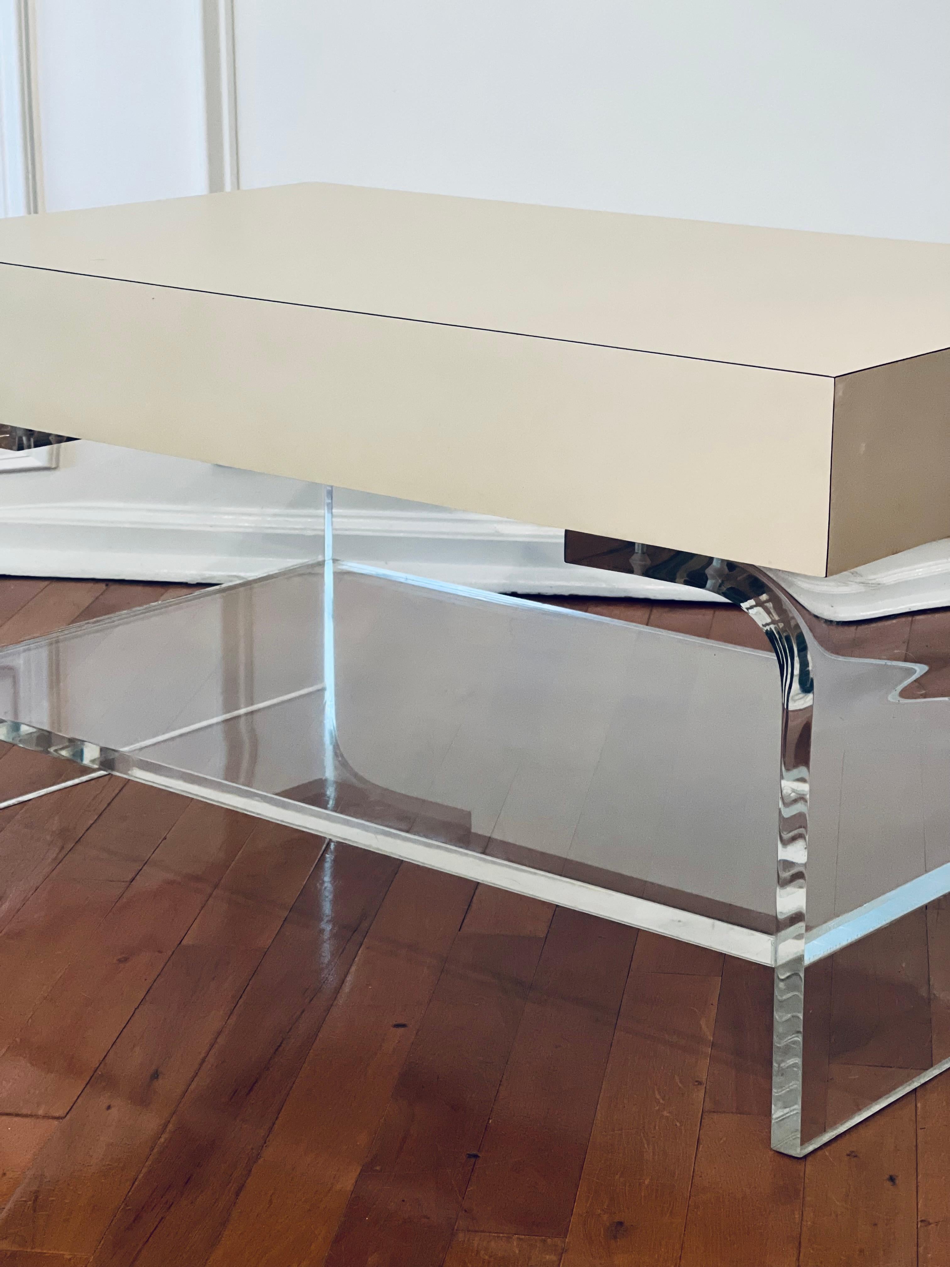 Vintage Lucite Waterfall Small Coffee Table with Laminate Top For Sale 3