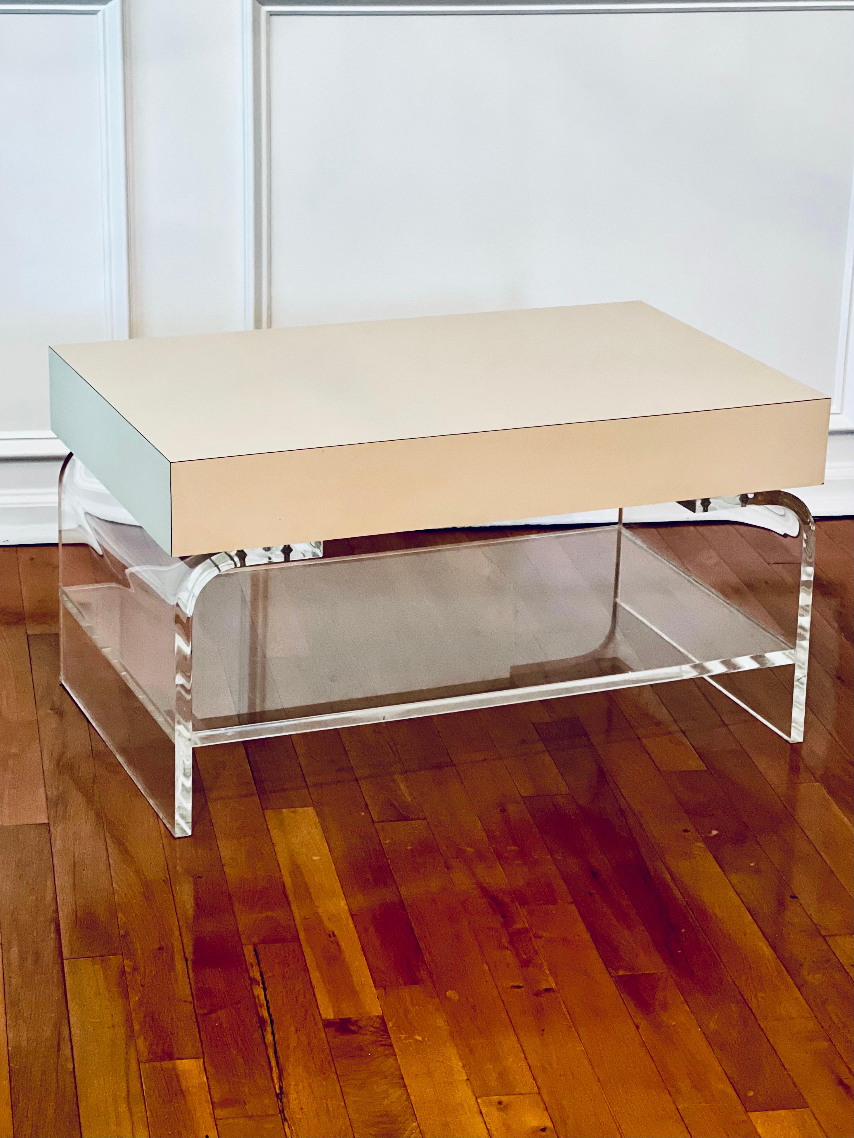 Post-Modern Vintage Lucite Waterfall Small Coffee Table with Laminate Top For Sale