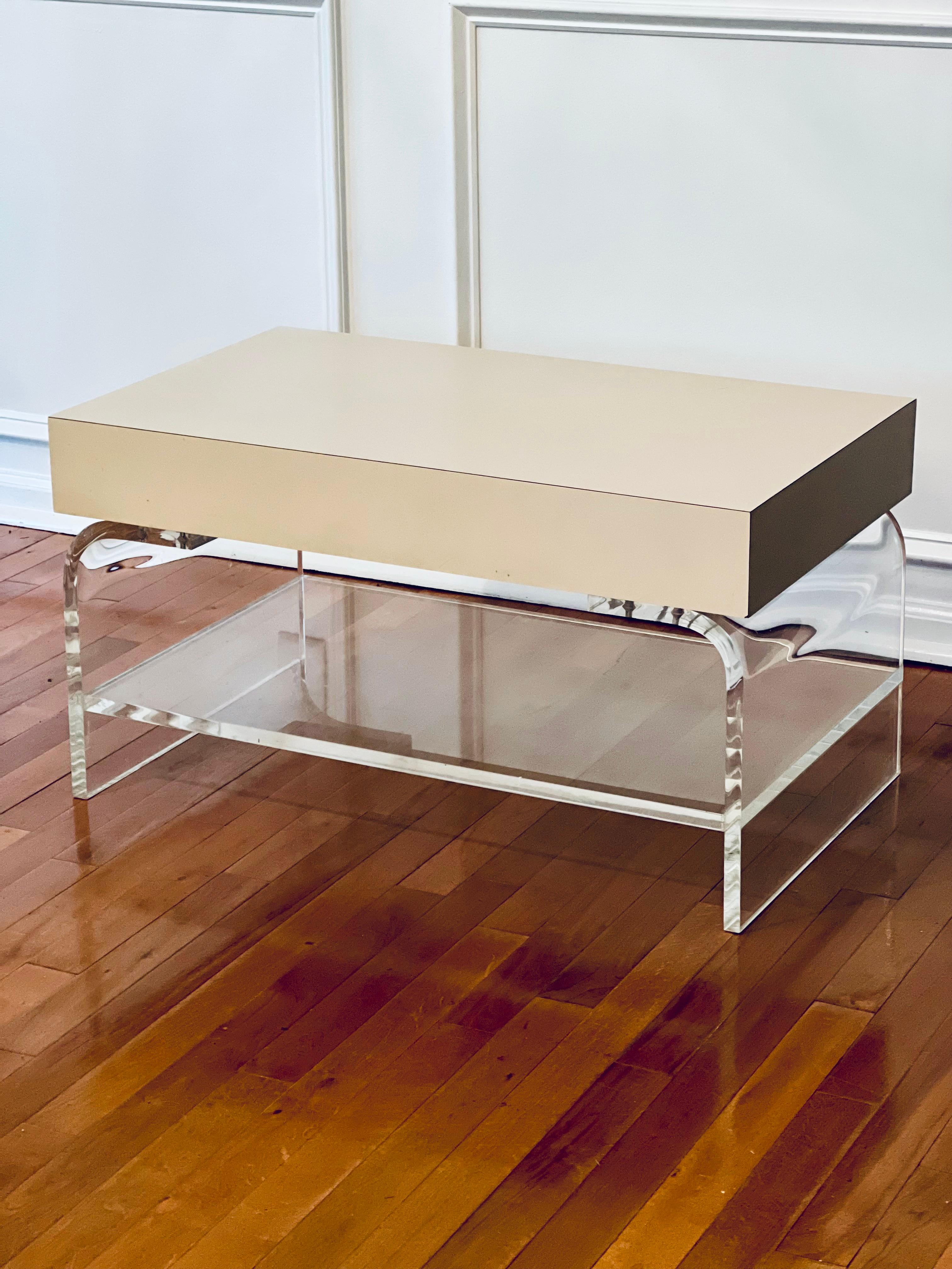 Late 20th Century Vintage Lucite Waterfall Small Coffee Table with Laminate Top For Sale