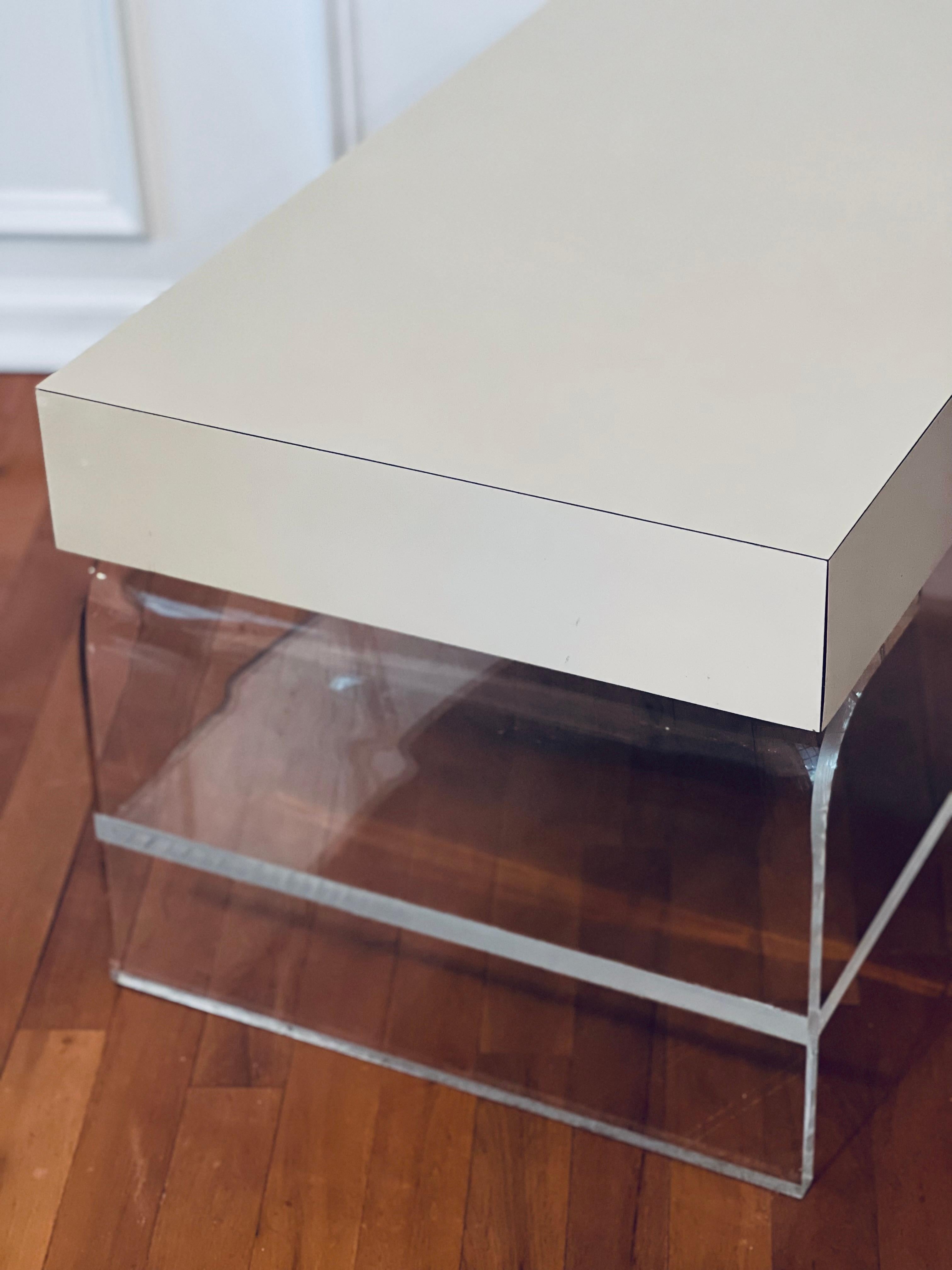 Vintage Lucite Waterfall Small Coffee Table with Laminate Top For Sale 2