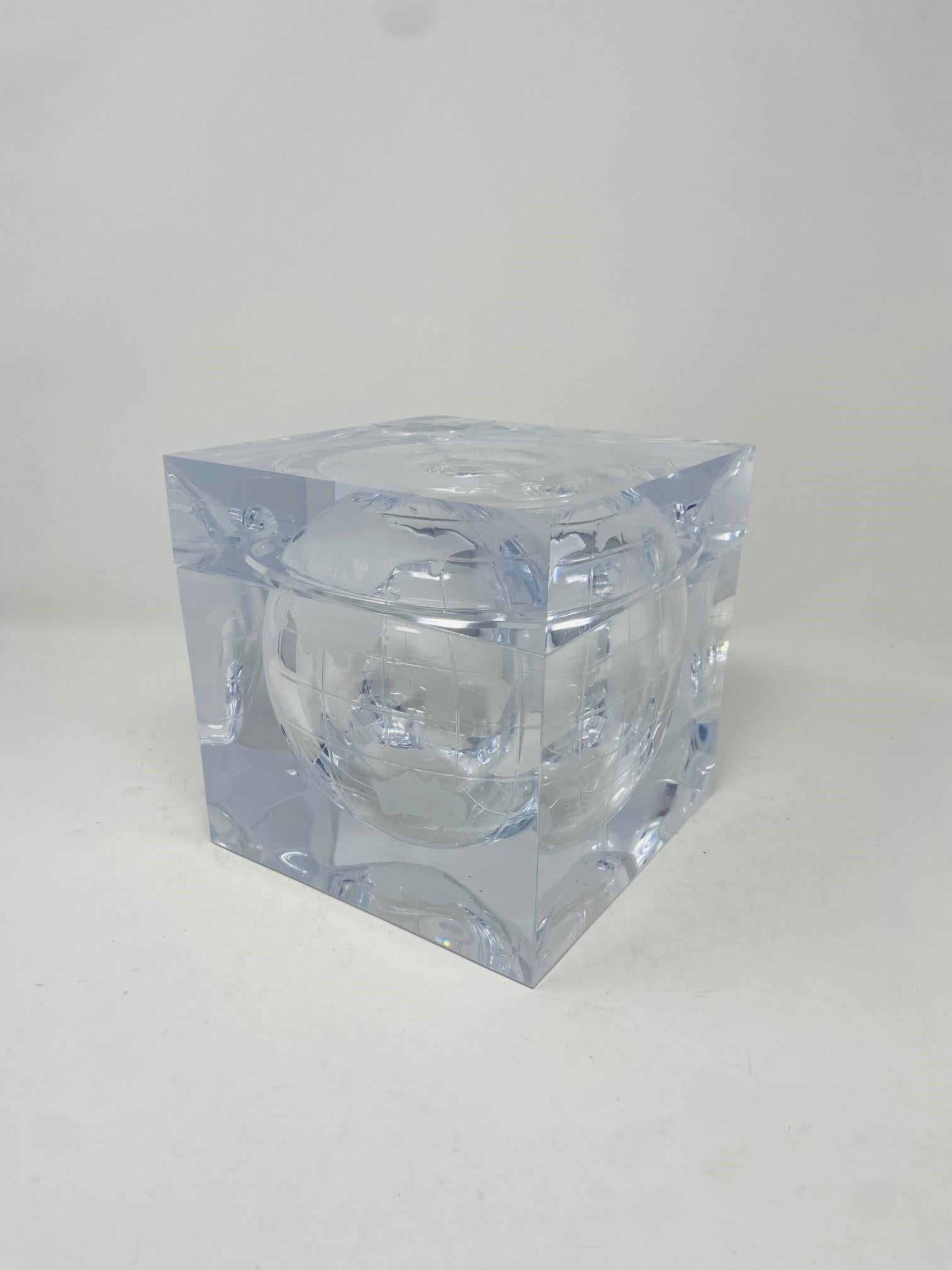 Italian Vintage Lucite World Globe Ice Bucket by Alessandro Albrizzi 1970s Italy For Sale