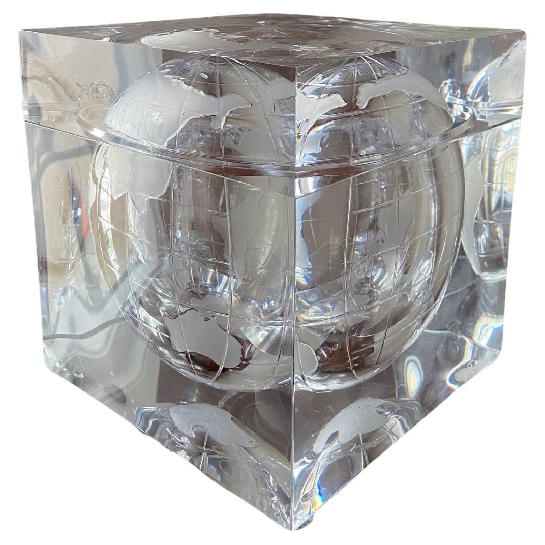Vintage Lucite World Globe Ice Bucket by Alessandro Albrizzi 1970s Italy For Sale