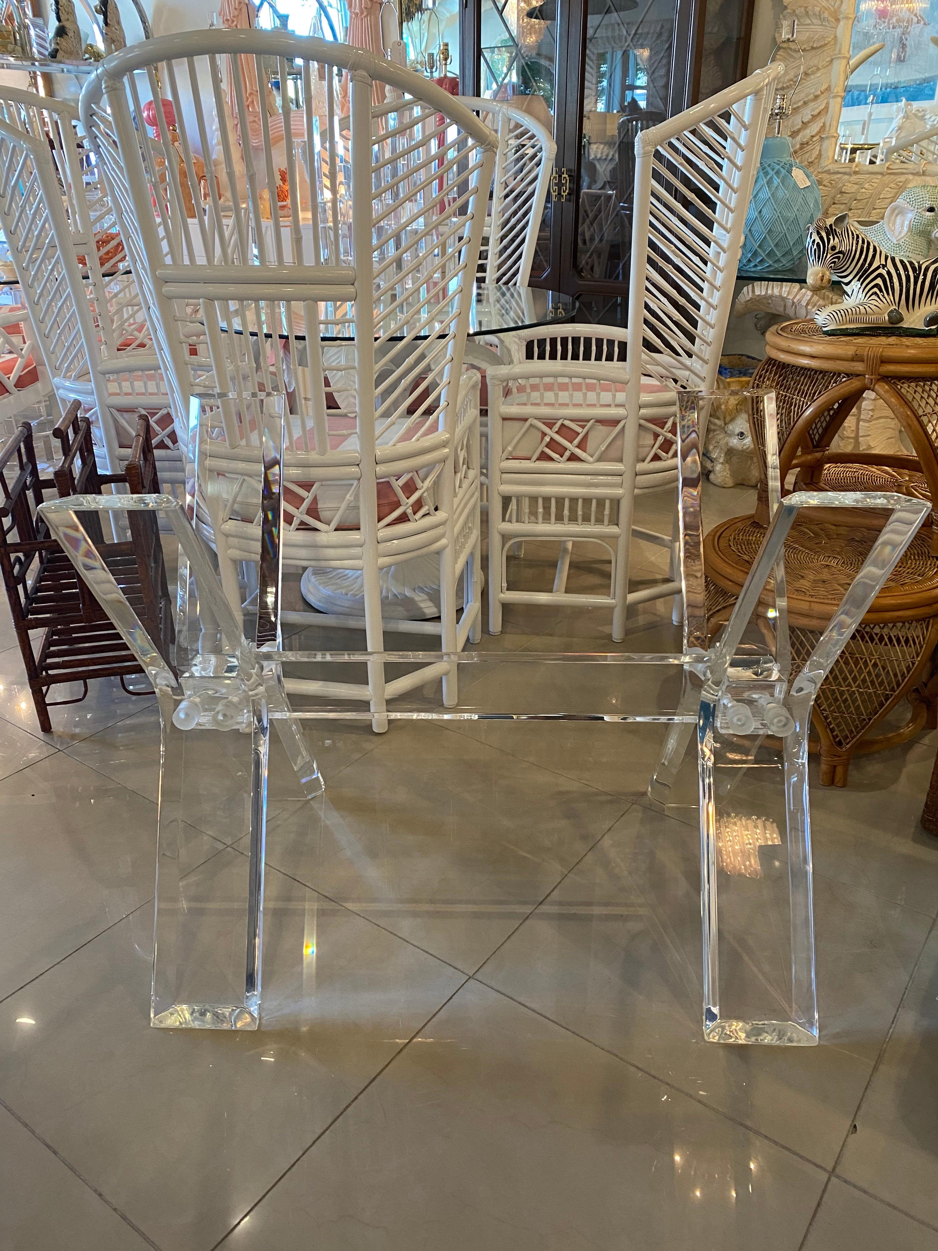 Vintage Lucite X base dining table or desk base. Lucite has been professionally polished.