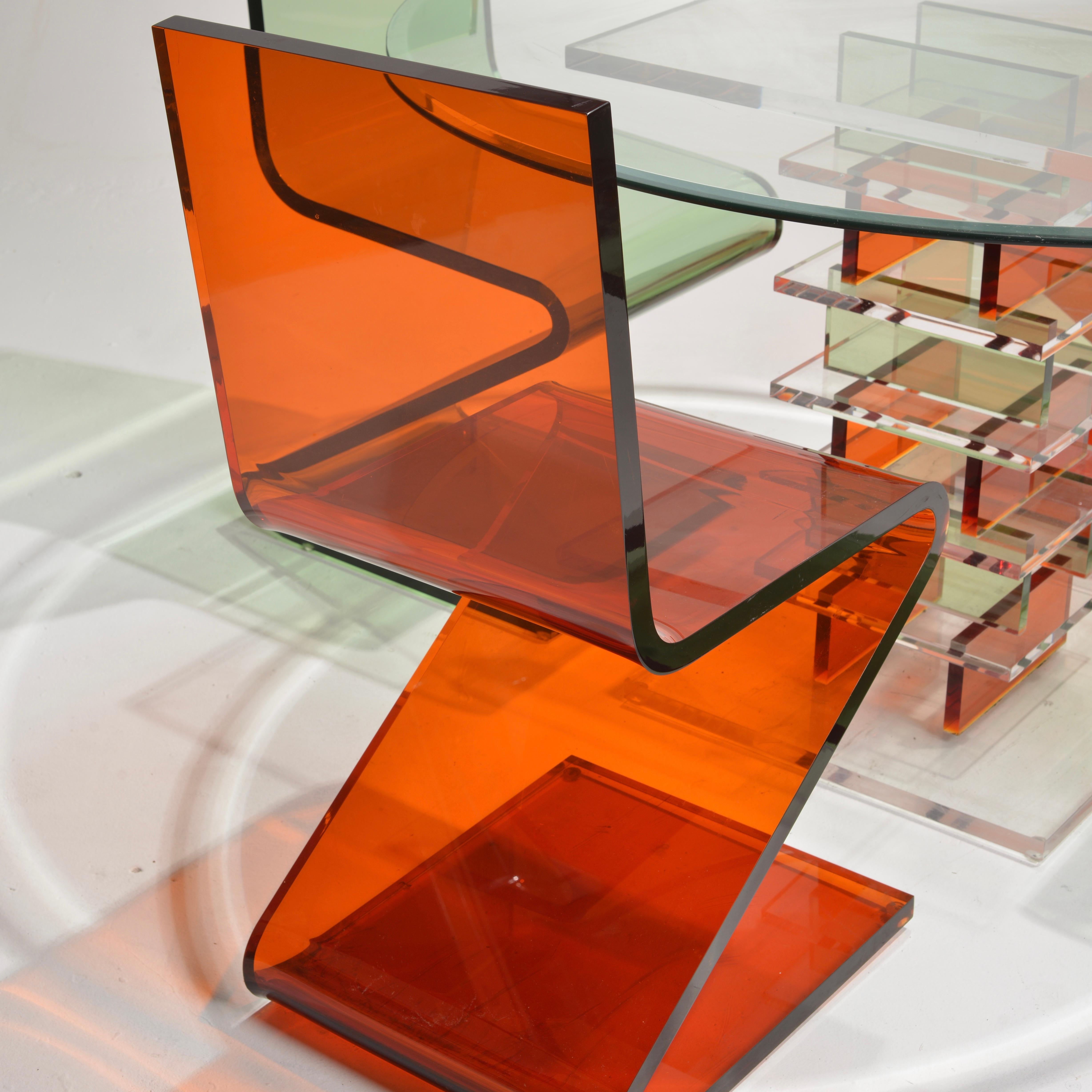 Vintage Lucite Z Table and Z Chairs by Shlomi Haziza for H Studio For Sale 2