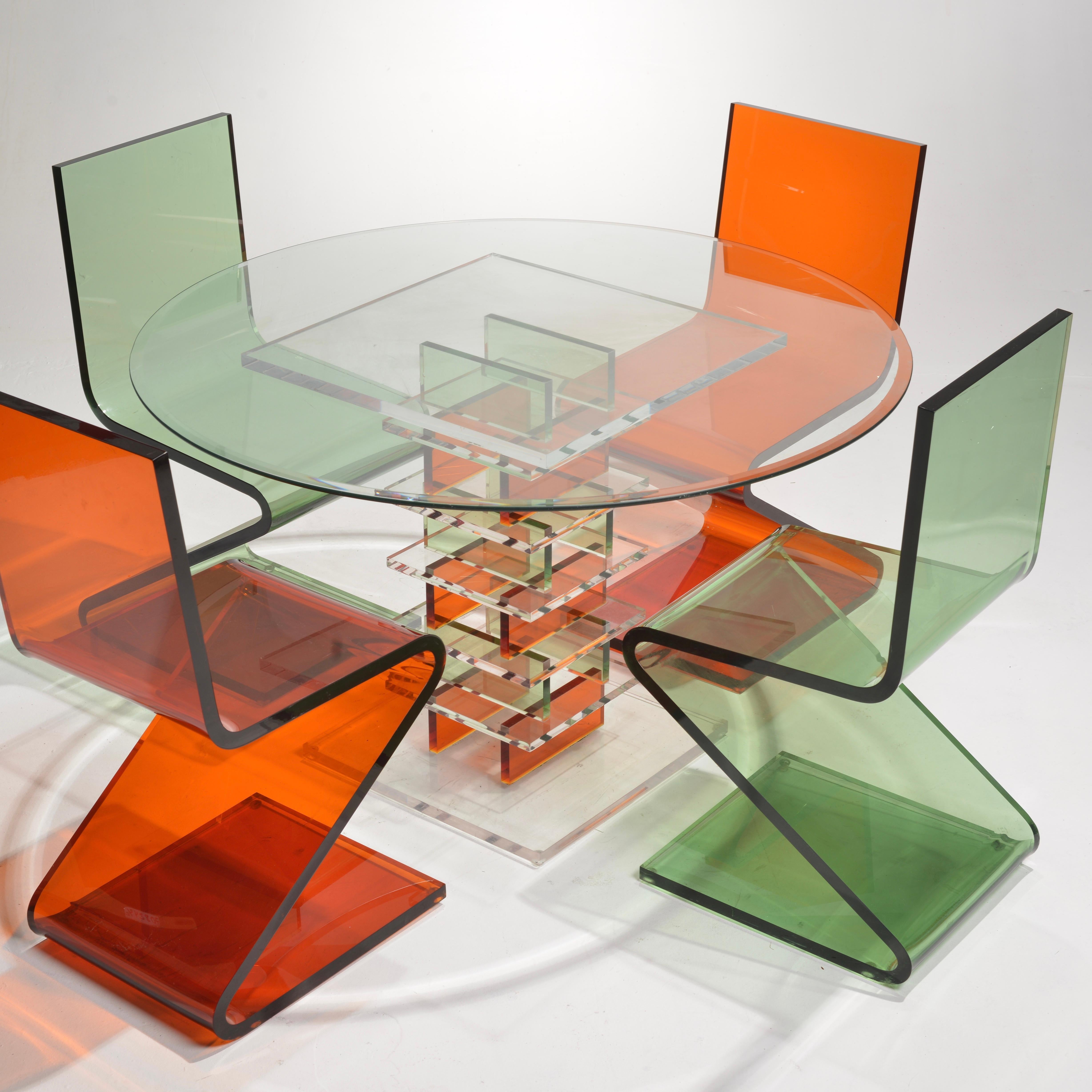 American Vintage Lucite Z Table and Z Chairs by Shlomi Haziza for H Studio For Sale