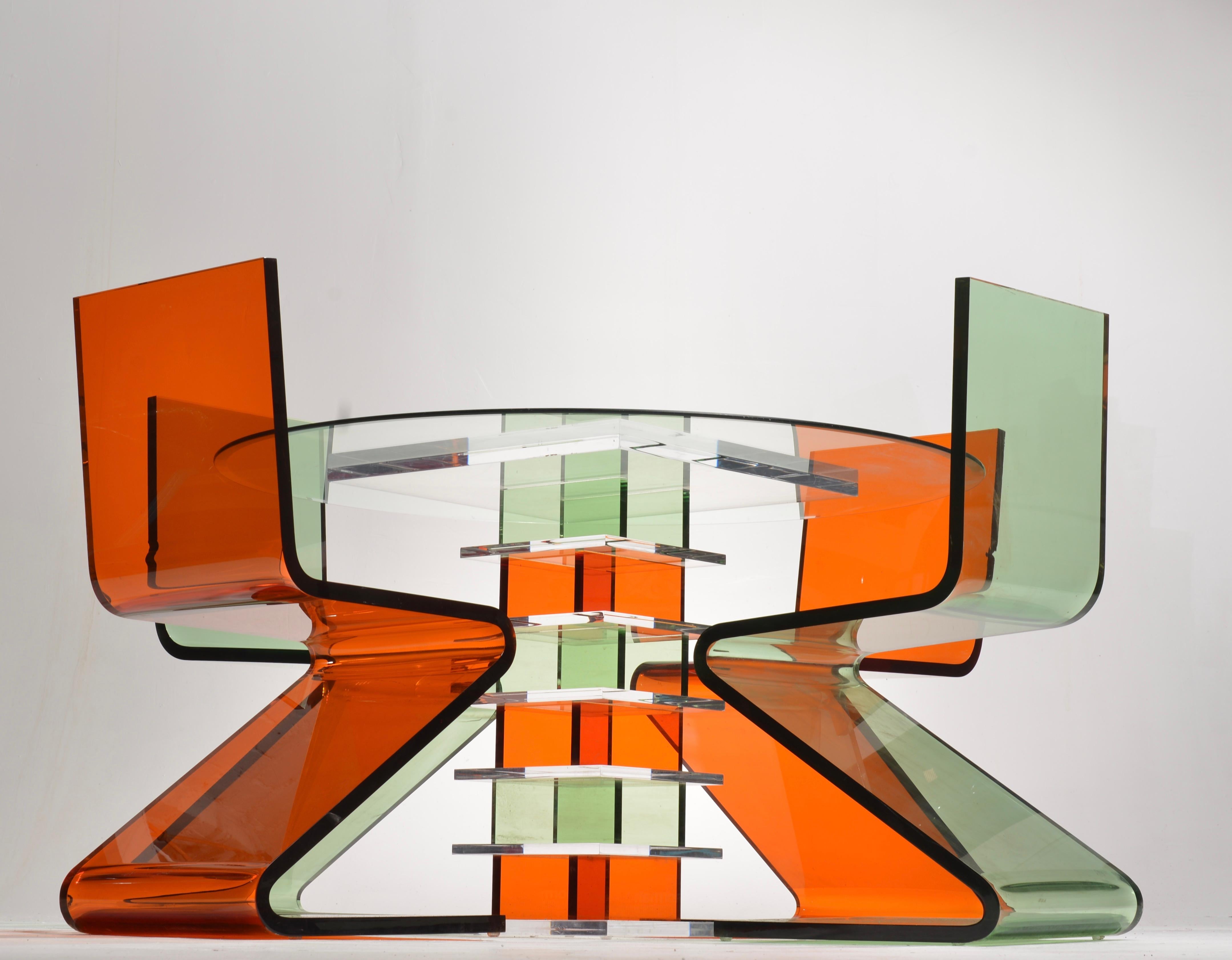Vintage Lucite Z Table and Z Chairs by Shlomi Haziza for H Studio In Good Condition For Sale In Los Angeles, CA