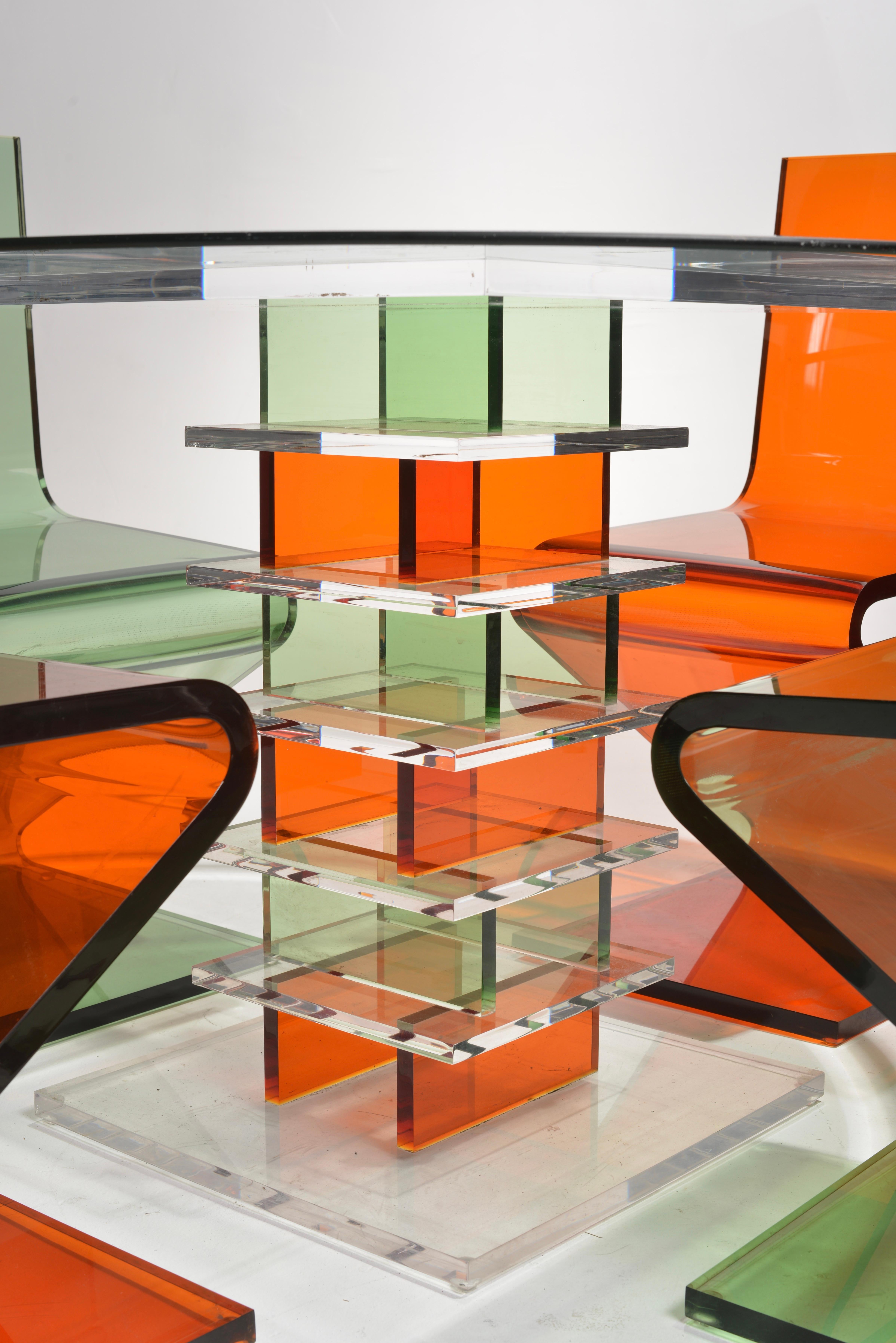 Vintage Lucite Z Table and Z Chairs by Shlomi Haziza for H Studio For Sale 1