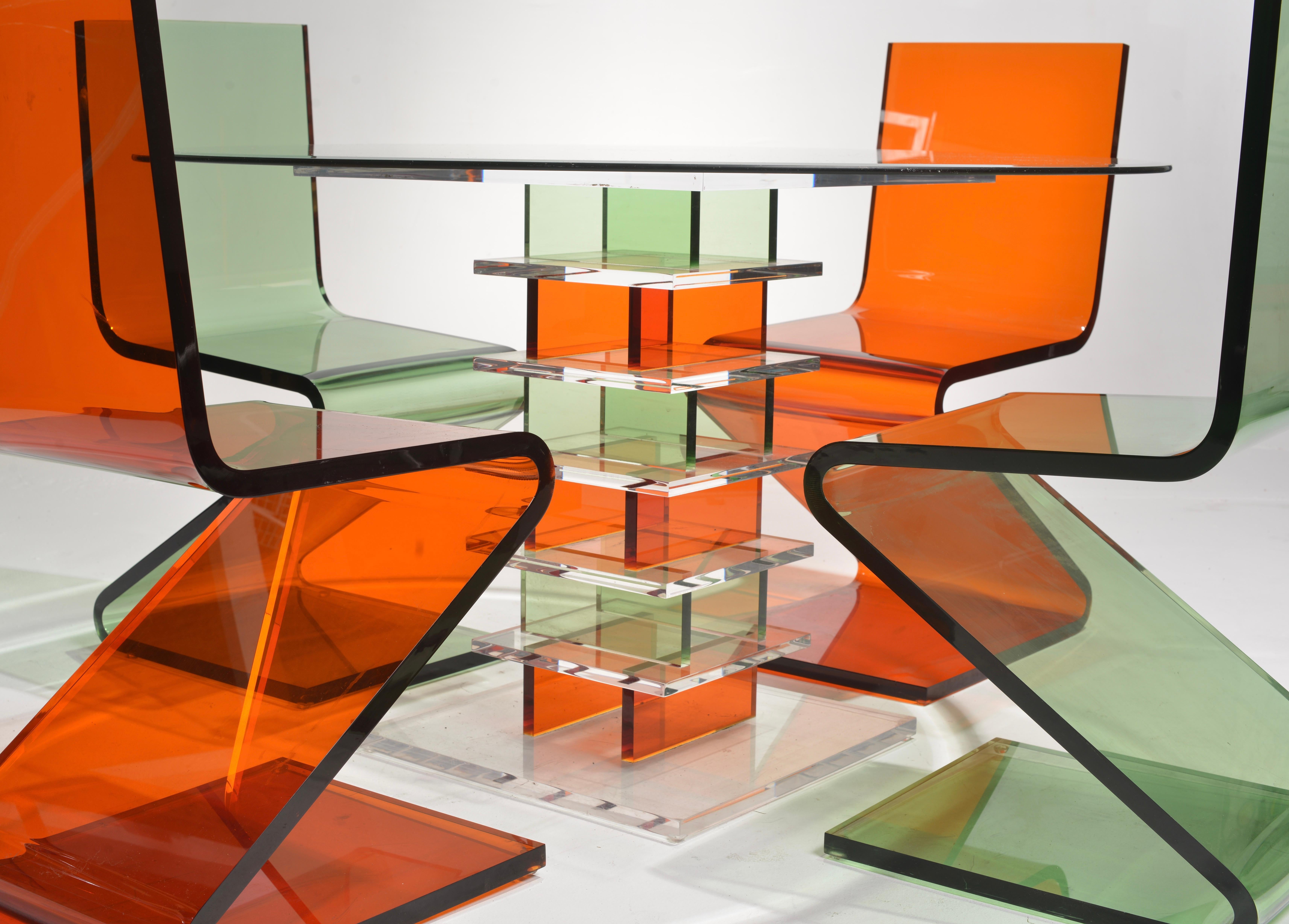 Vintage Lucite Z Table and Z Chairs by Shlomi Haziza for H Studio For Sale 3