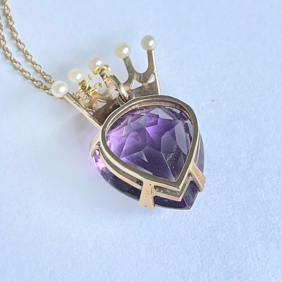 Modern Vintage Luckenbooth Amethyst and 9 Carat Gold Pendant Necklace For Sale
