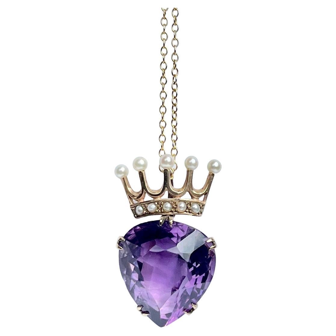 Vintage Luckenbooth Amethyst and 9 Carat Gold Pendant Necklace For Sale