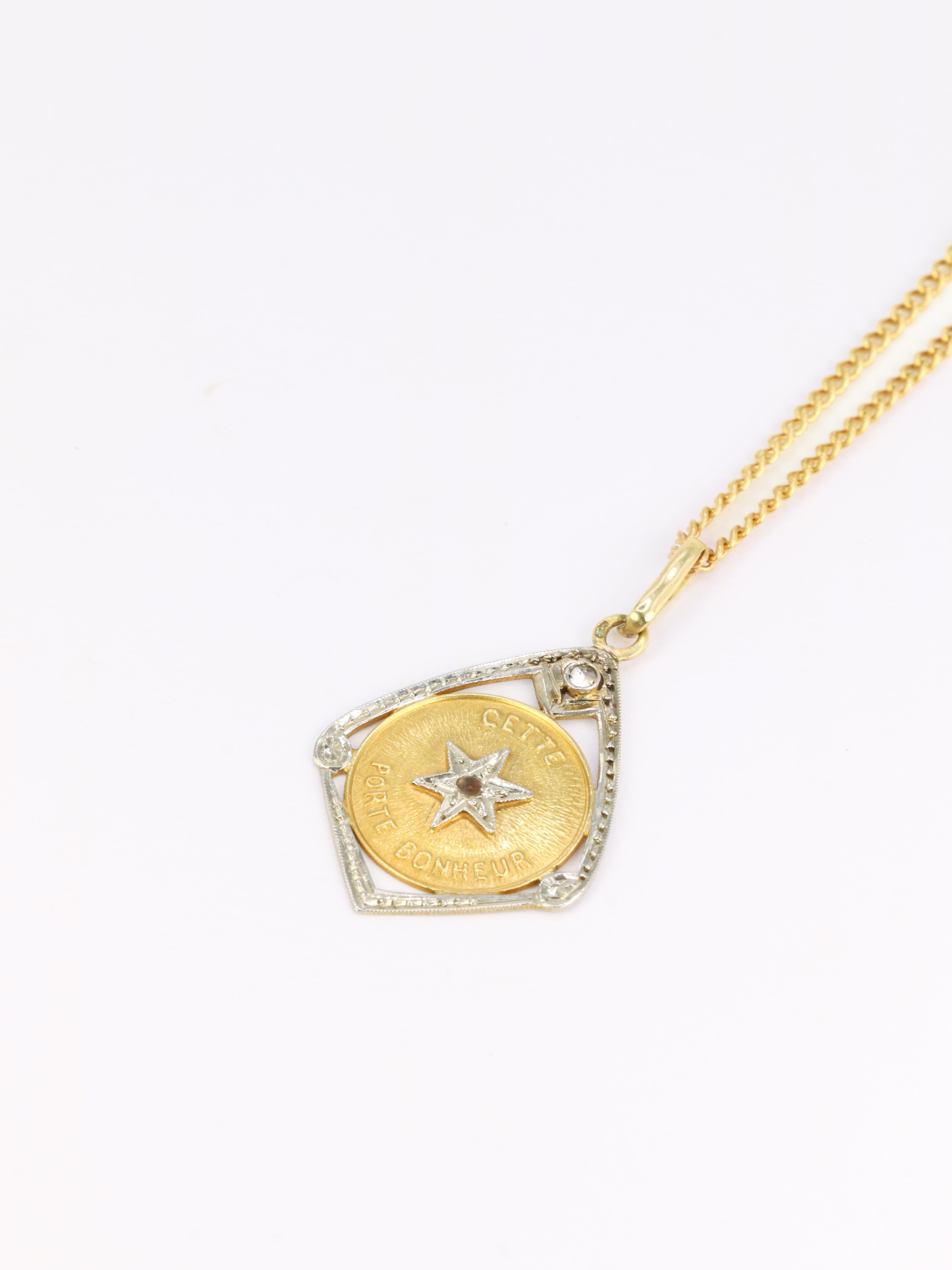 Rose Cut Vintage Lucky star pendant in gold and rose-cut diamonds 