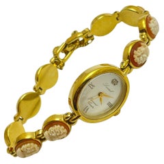 Vintage LUCORAL gold tone cameo link watch