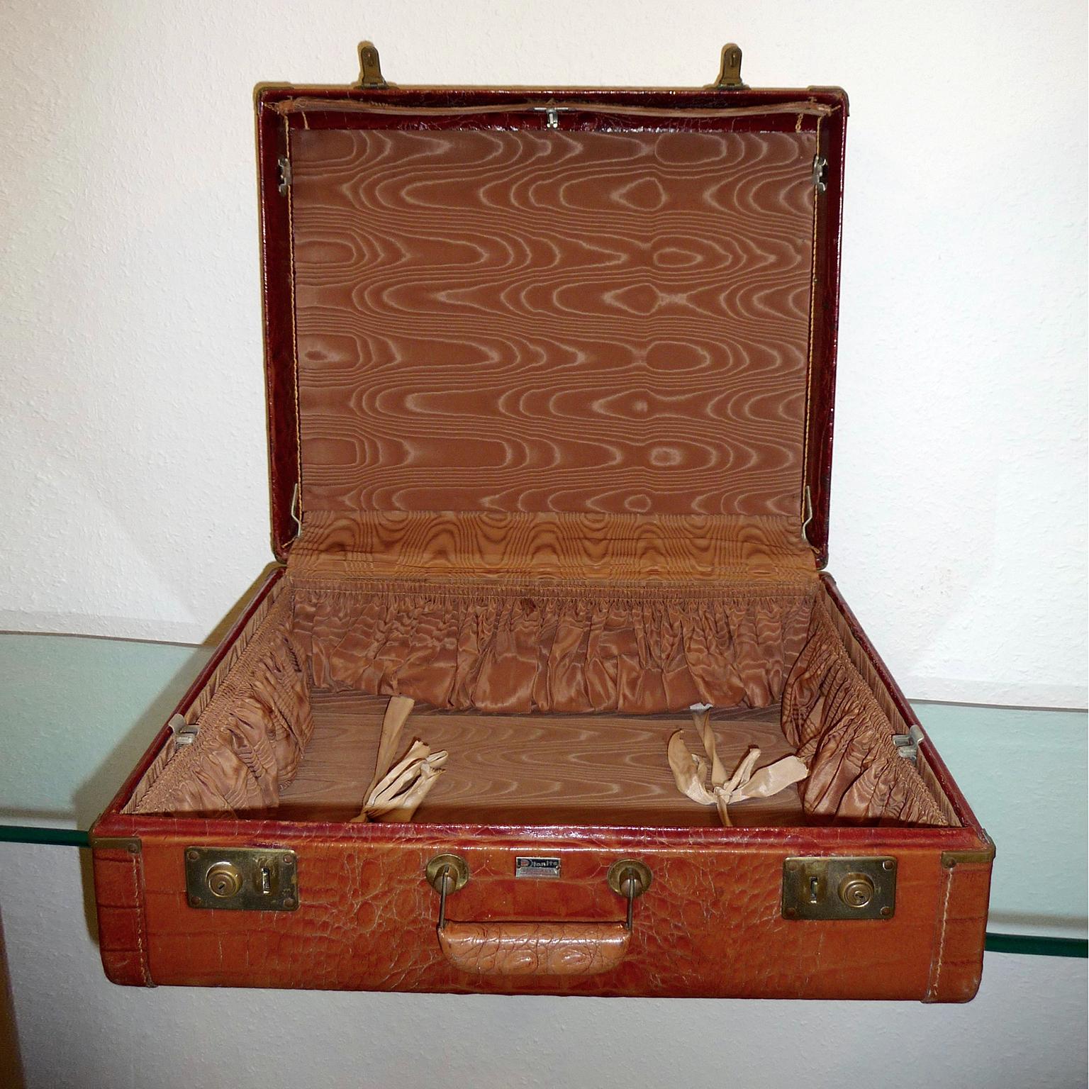 Mid-Century Modern Vintage Luggage Genuine Leather in Alligator Look, Dionite, Canada, 1950s For Sale