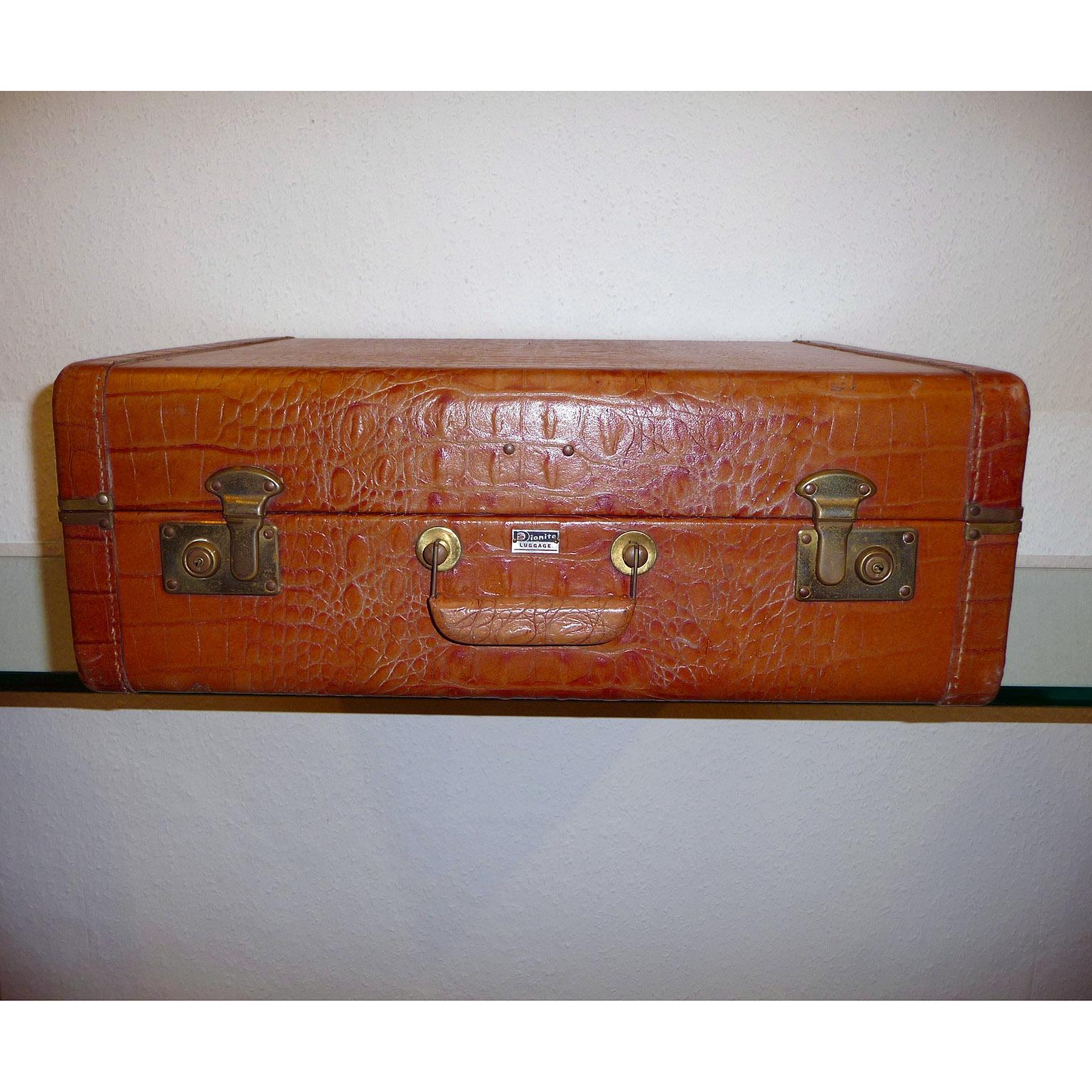 Vintage-Gepäckstück aus echtem Leder im Alligator-Look, Dionit, Kanada, 1950er Jahre im Zustand „Gut“ im Angebot in Bochum, NRW