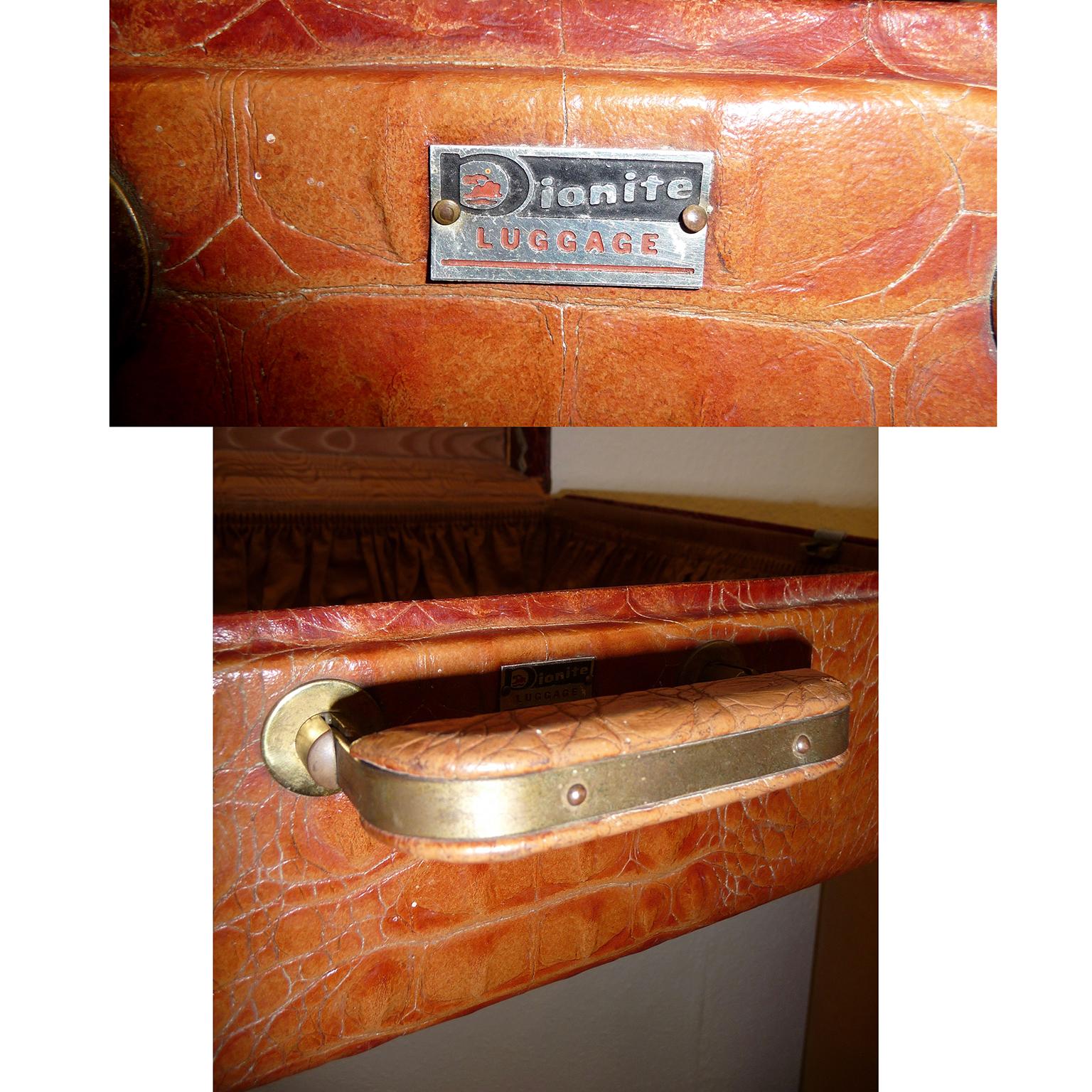 Canadian Vintage Luggage Genuine Leather in Alligator Look, Dionite, Canada, 1950s For Sale