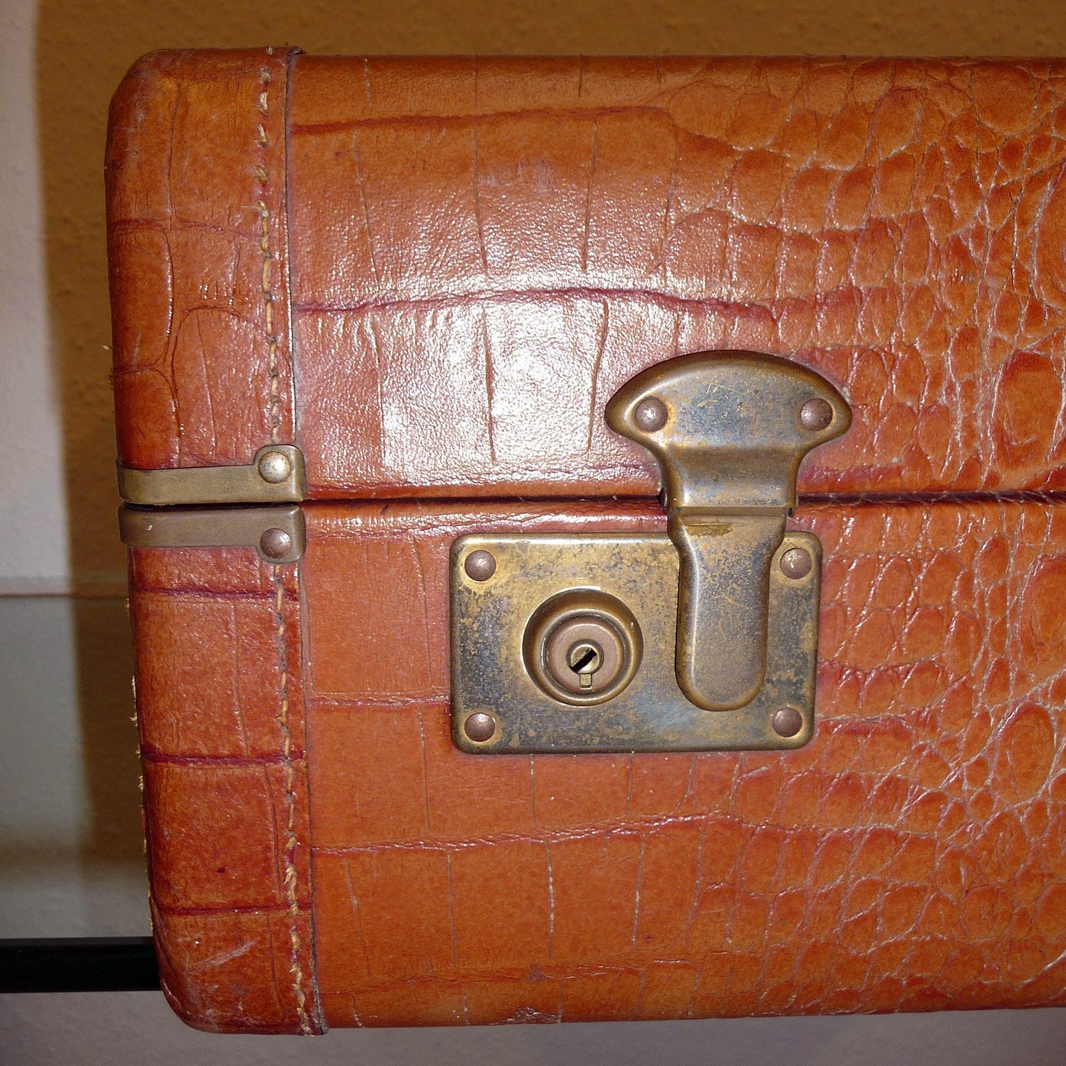 20th Century Vintage Luggage Genuine Leather in Alligator Look, Dionite, Canada, 1950s For Sale
