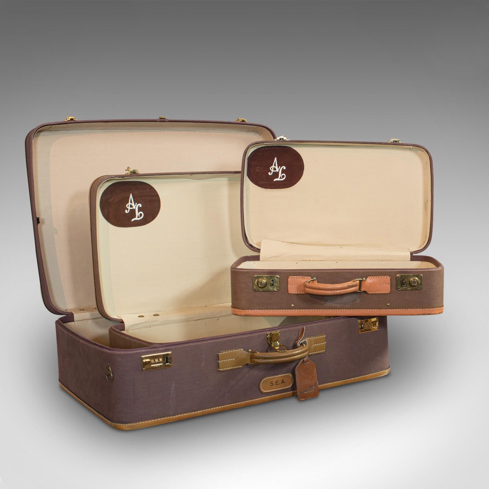 Vintage Luggage Set, American, Leather, Set of 4, Suitcase, T Anthony, New York 5
