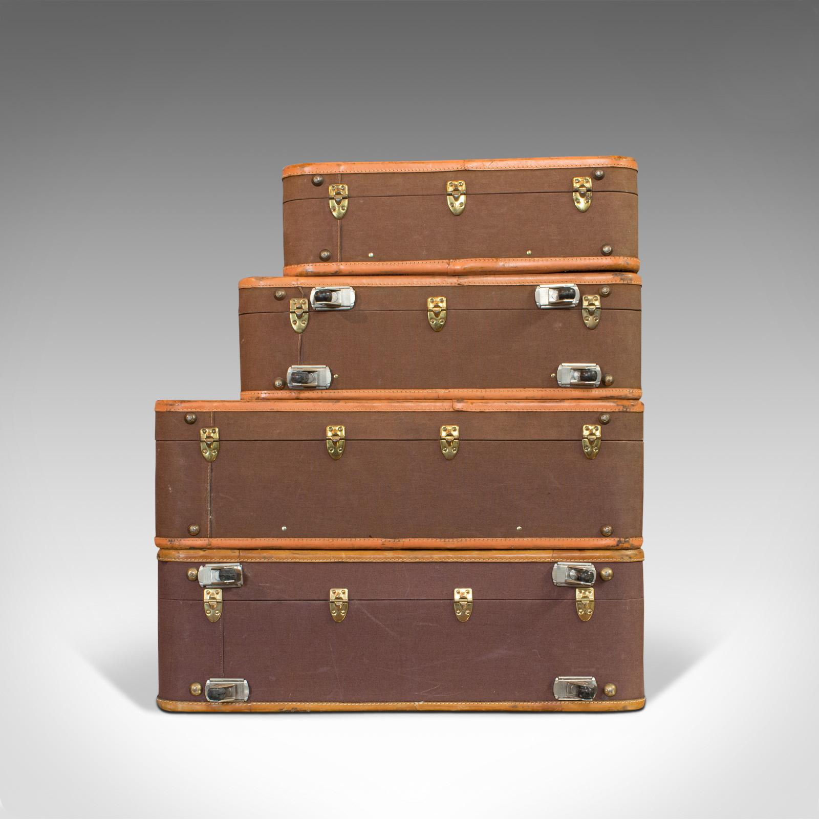 20th Century Vintage Luggage Set, American, Leather, Set of 4, Suitcase, T Anthony, New York