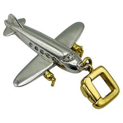 Vintage Luis Vuitton White and Yellow Gold, Diamond Airplane Charm 