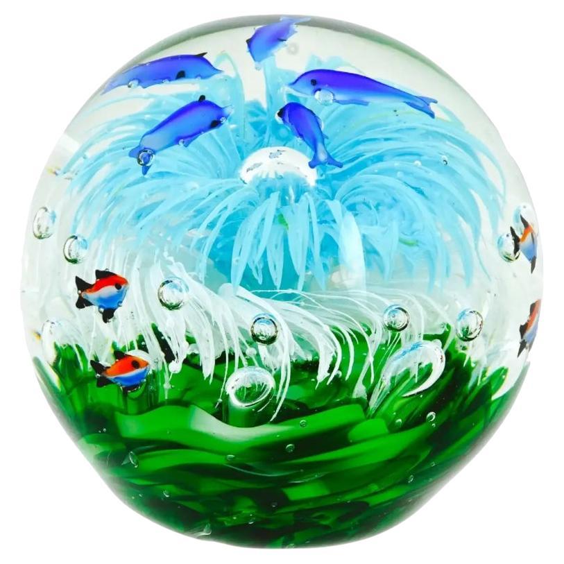 Vintage Luminous Blown Glass Aquarium Paperweight For Sale