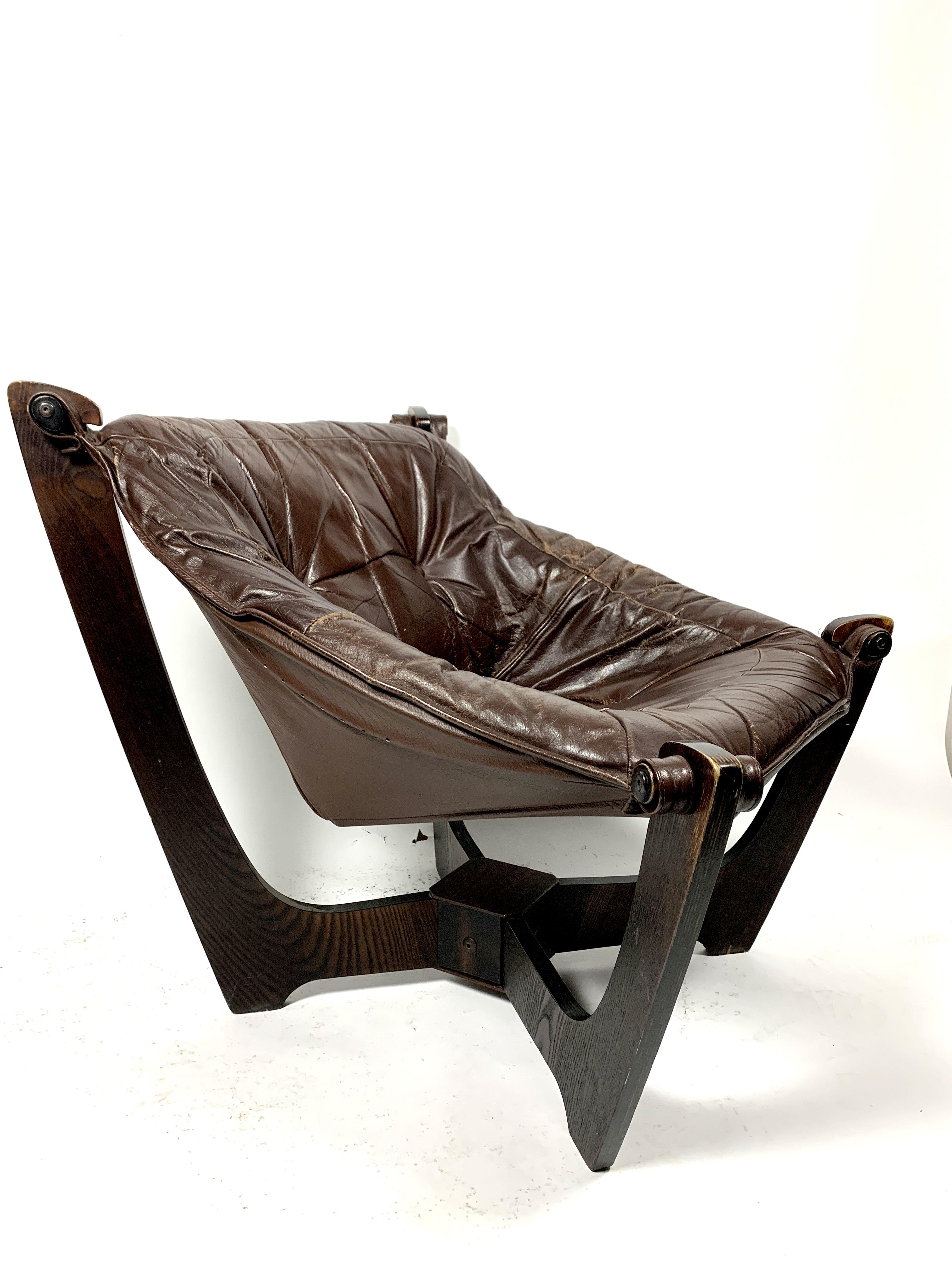 Vintage Luna Lounge Leather Chair by Odd Knutsen In Good Condition For Sale In Budapest, HU