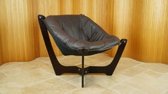 Vintage Luna Lounge Chair By Odd Knutsen, Norway, Brown Leather, Retro, 1970s