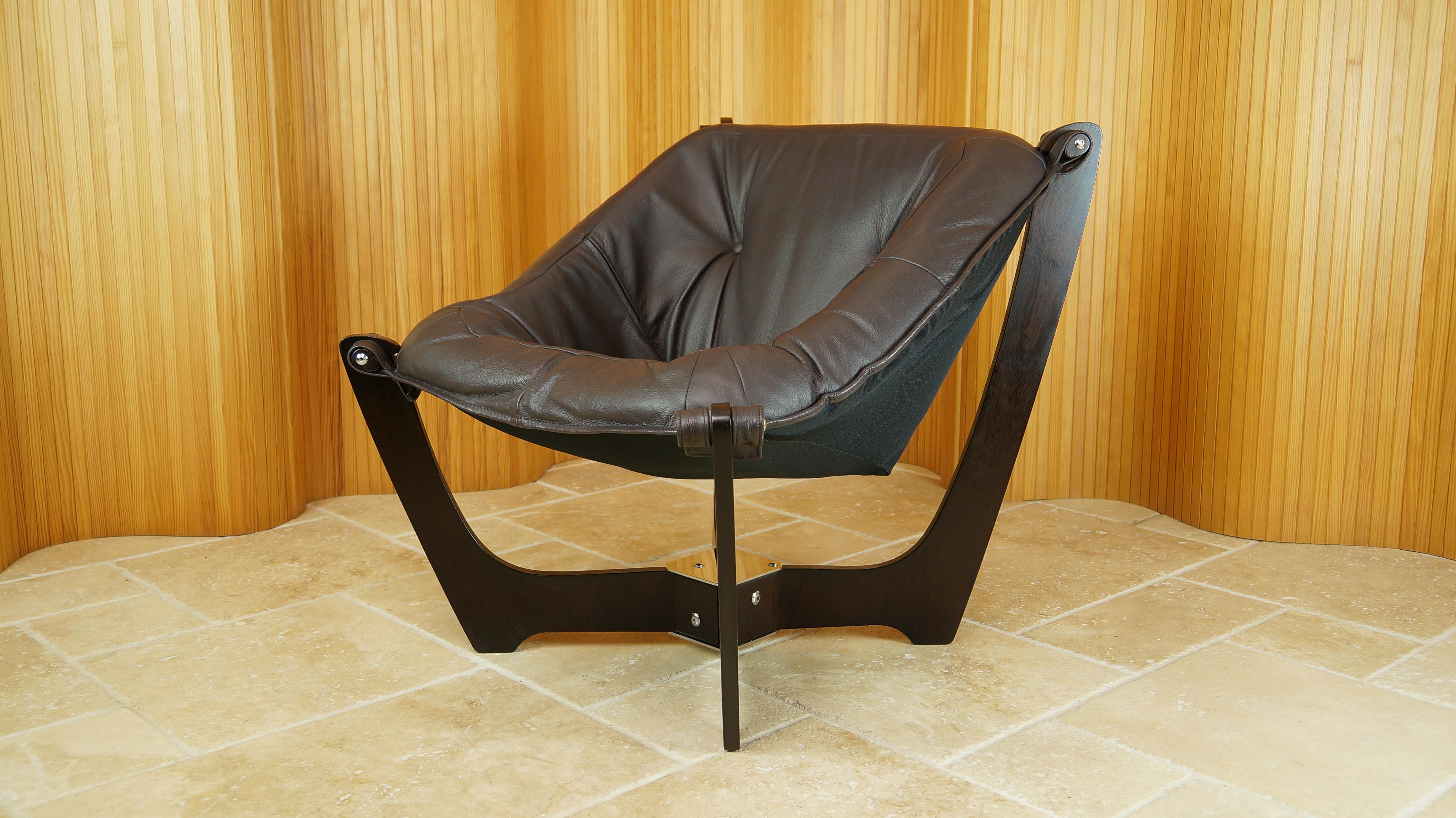 Vintage Luna Lounge Chair By Odd Knutsen, Norway, Brown Leather, Retro, 1970s In Good Condition In Huddersfield, GB