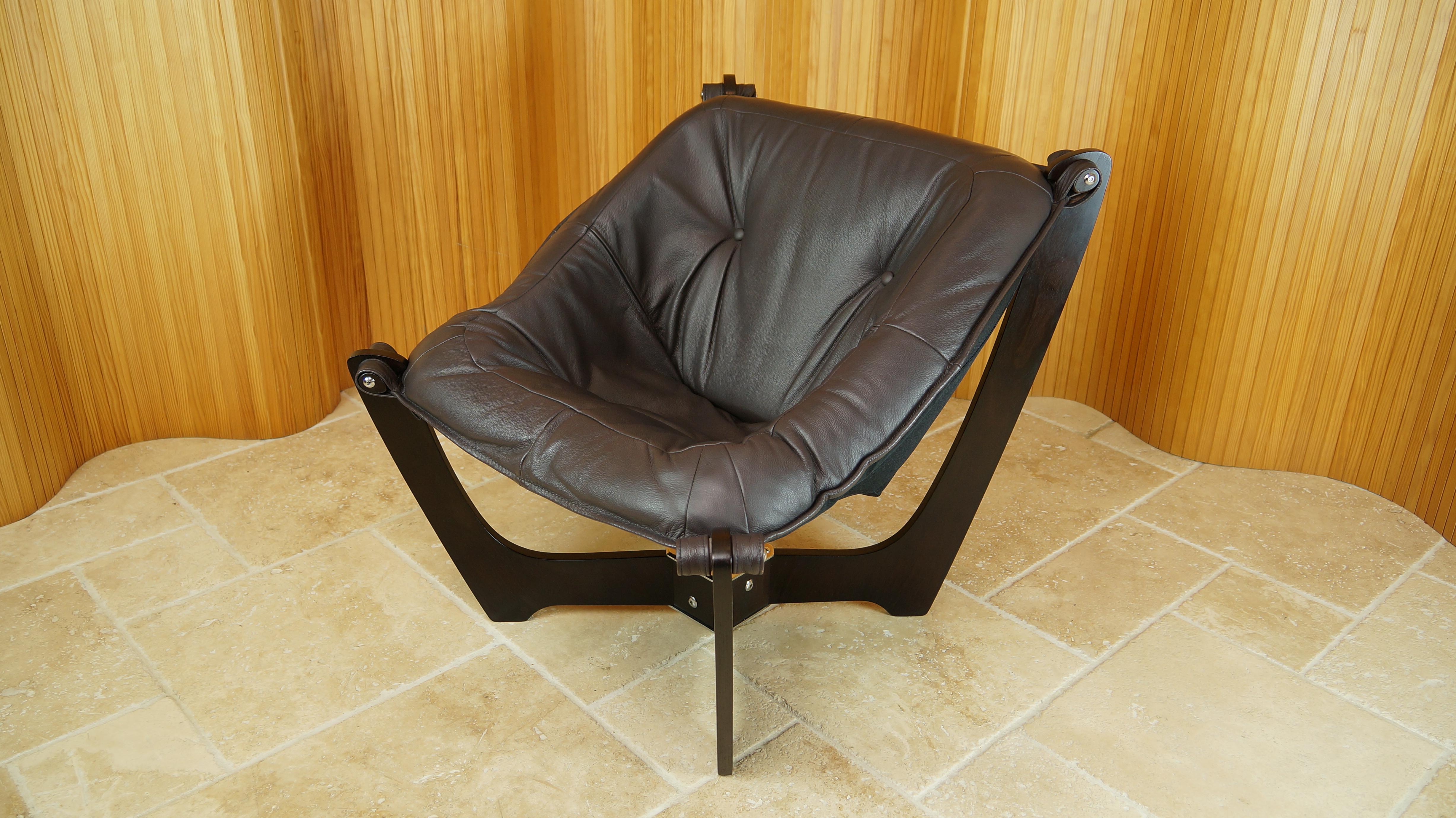 Late 20th Century Vintage Luna Lounge Chair By Odd Knutsen, Norway, Brown Leather, Retro, 1970s