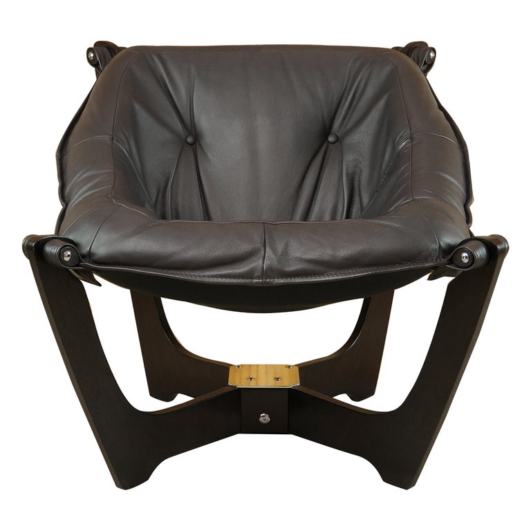 Vintage Luna Lounge Chair By Odd Knutsen, Norway, Brown Leather, Retro